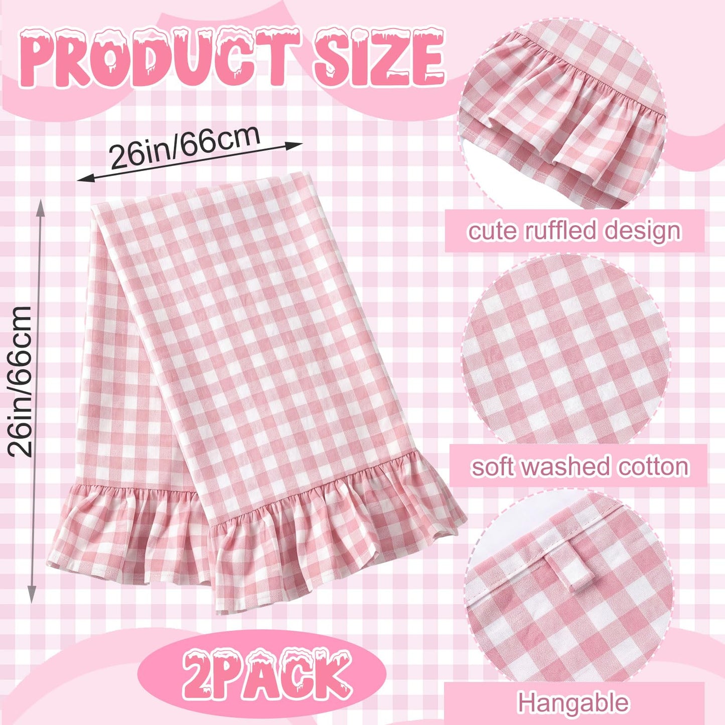 HunnmingRe Taupe Kitchen Towels Set of 2, 100% Cotton Ruffled Gingham Dish Towels 18"x28" Tea Cloths Classic Plaid Pattern for Farmhouse Charm, Drying Dishes, Entertaining Guests