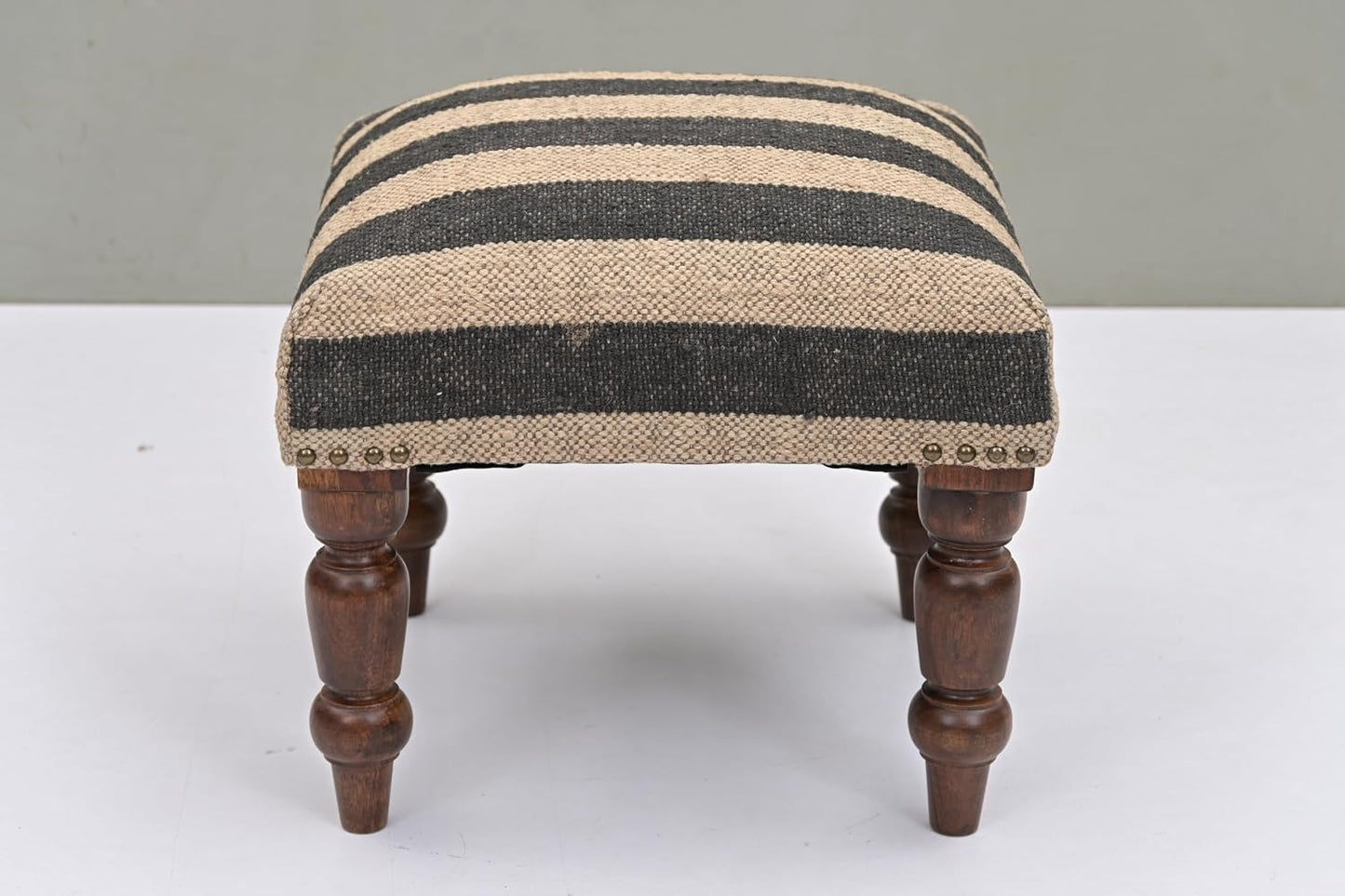 Handmade Jute Ottoman Stool with Wooden Legs