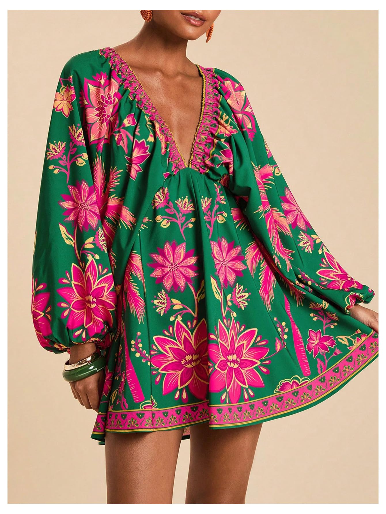 Women's Boho Floral Mini Dresses