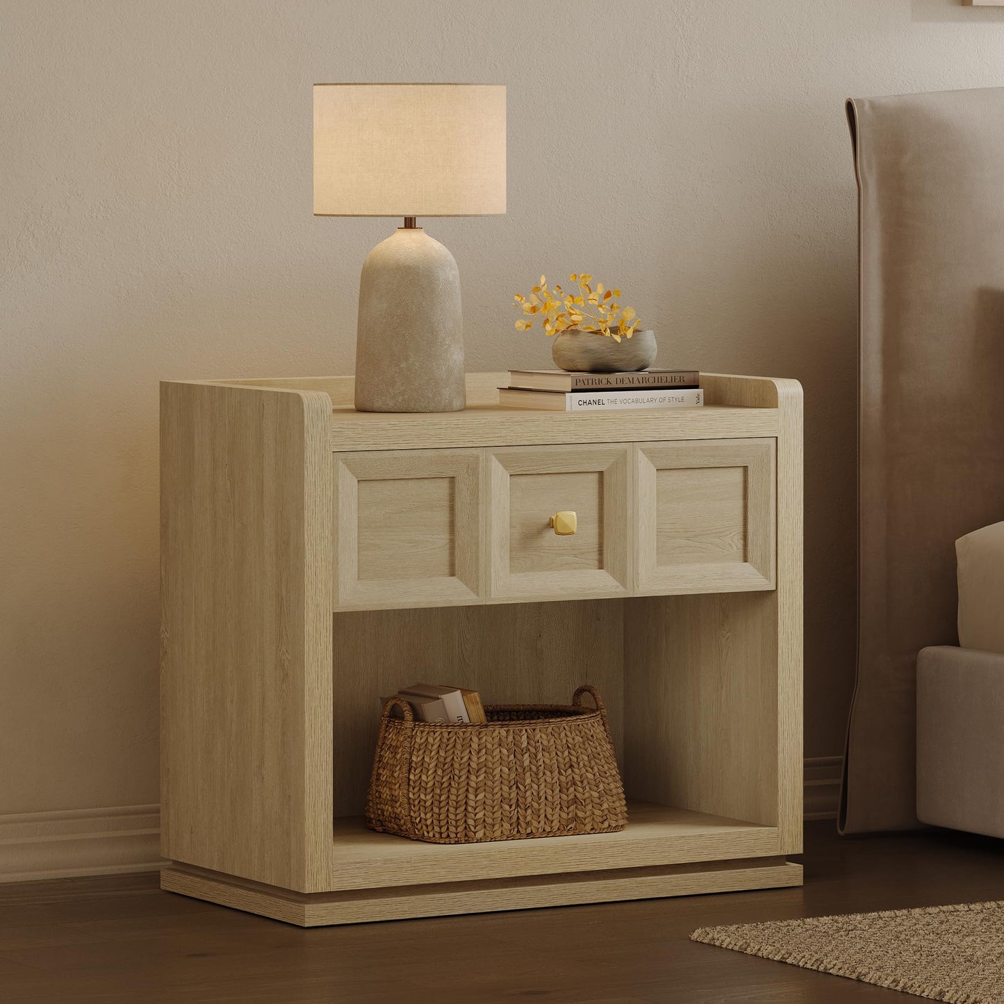 SICOTAS Night Stand Set 2, 26" Wide Nightstands with Drawer, Large Queen Size Nightstands Set of 2, Modern Bedside Table for Bedroom, Side End Table (Brown Oak, 26-Inch)