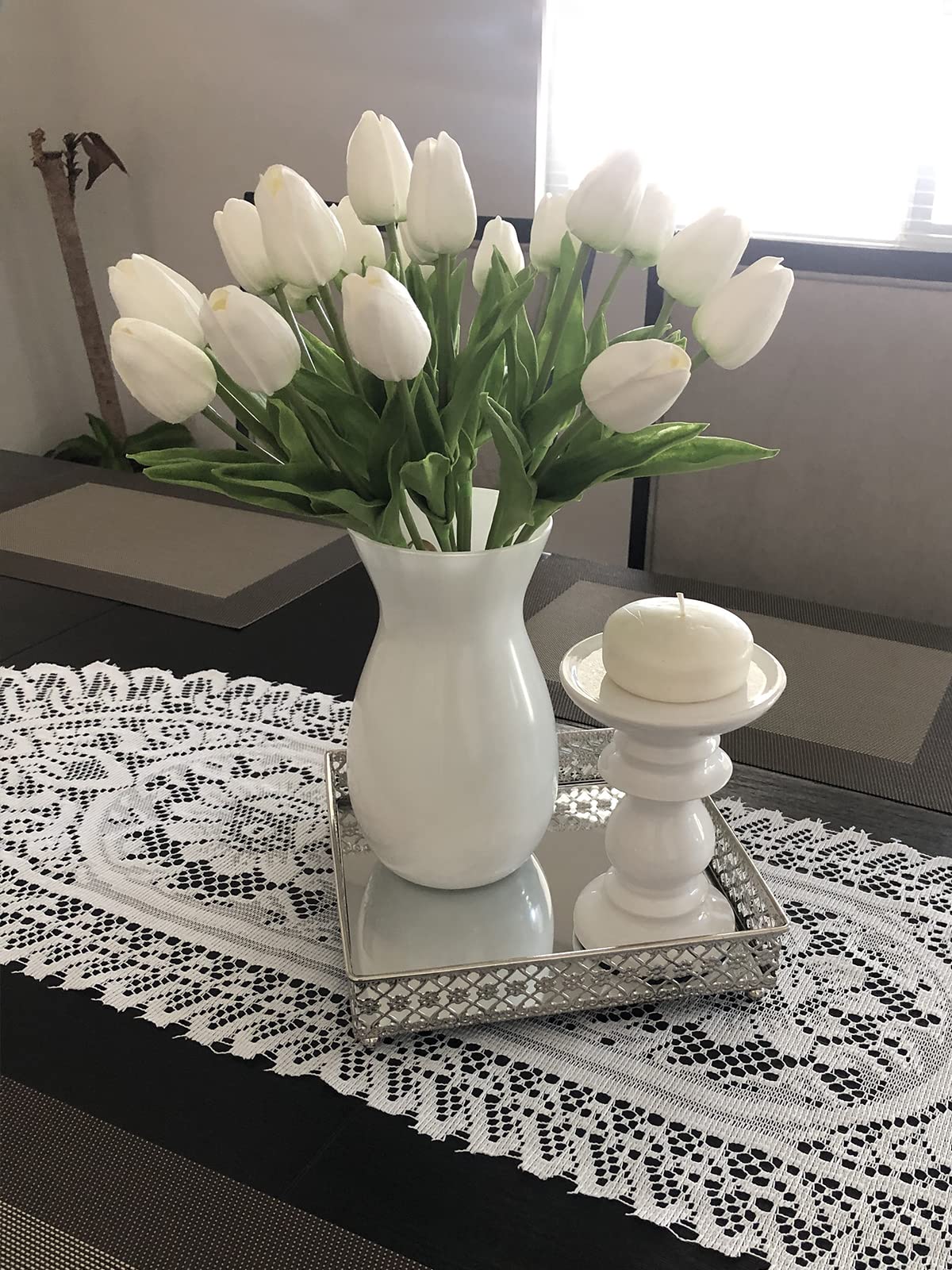 Beferr White Tulips Artificial Flowers 18Pcs Faux Silk Tulip Real Touch Tulip Fake Flowers Bouquets Arrangements for Mother's Day Easter Spring Flowers Gifts Home Table Decor