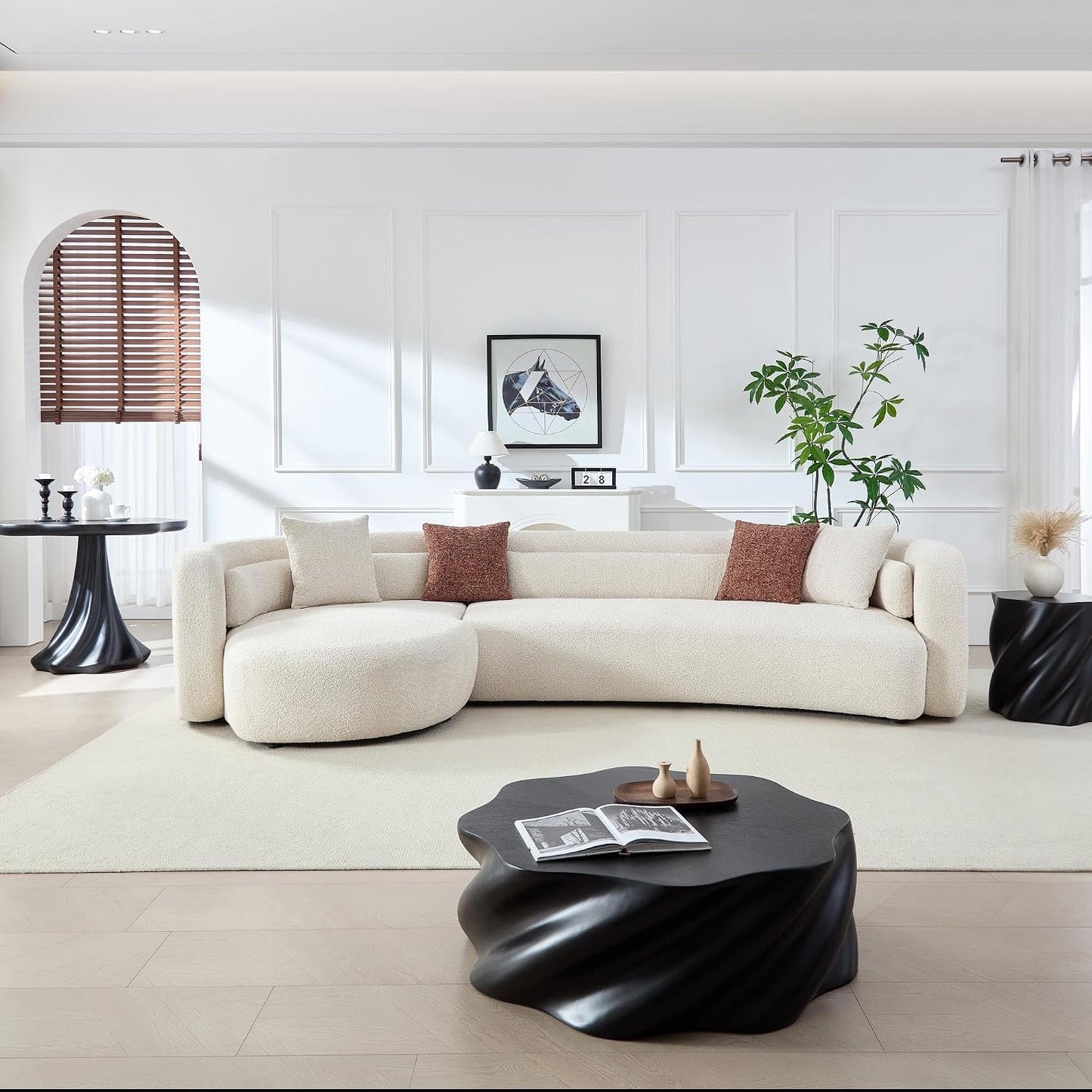 Oversized Curved Boucle 3-Sector Shaped Sectional Sofa