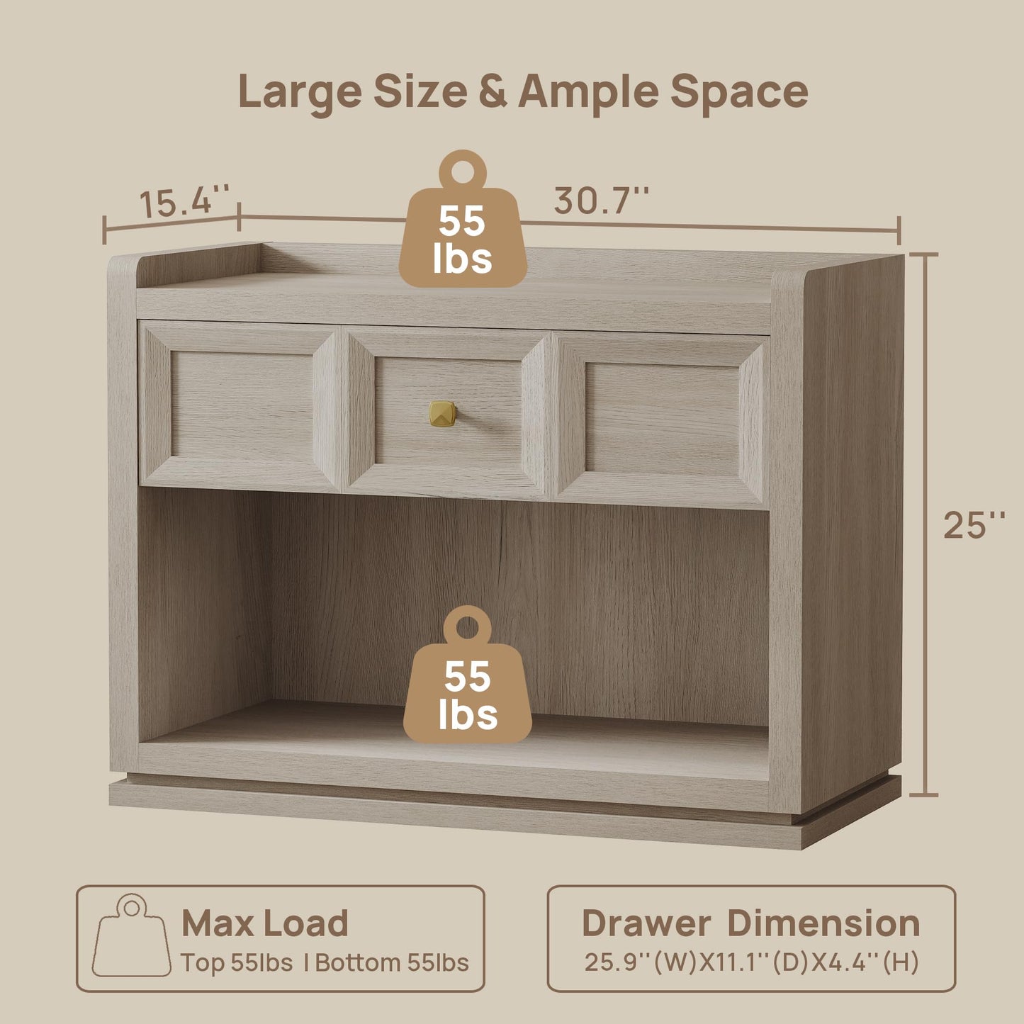 SICOTAS Night Stand Set 2, 26" Wide Nightstands with Drawer, Large Queen Size Nightstands Set of 2, Modern Bedside Table for Bedroom, Side End Table (Brown Oak, 26-Inch)
