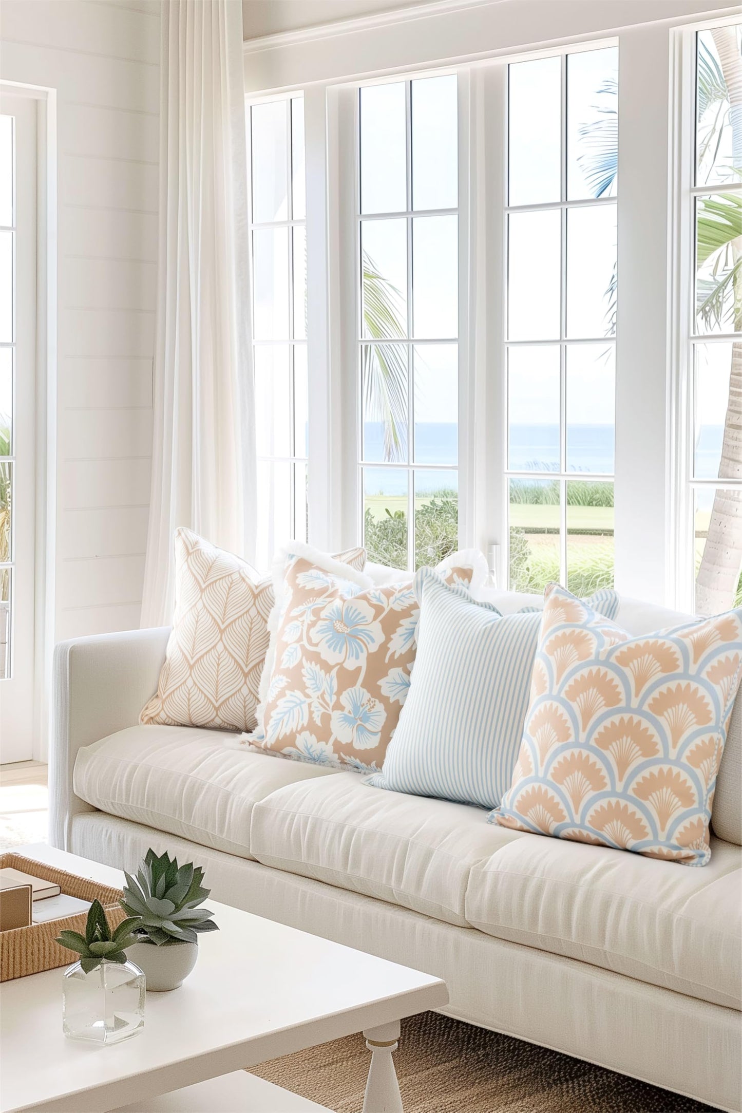 Indoor Outdoor Scalloped Lumbar Pillow Cover 12"x20"
