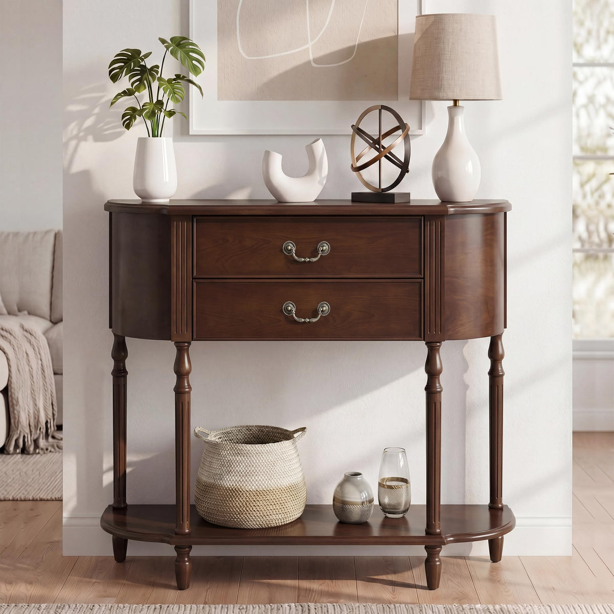 47" Walnut Console Table with Storage