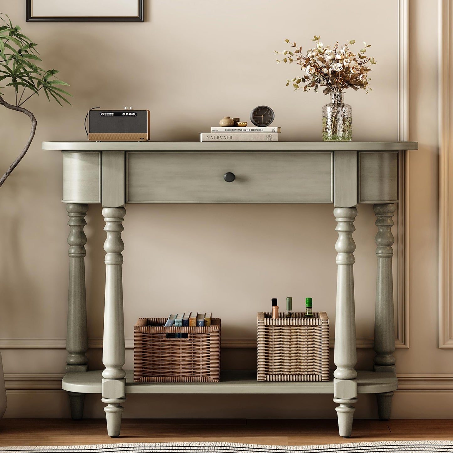 36-Inch Retro Console Sofa Table with Drawer & Storage Shelf