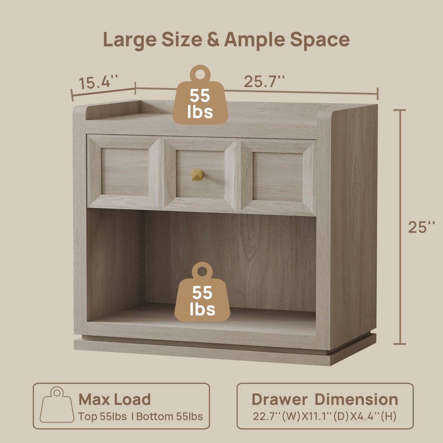 SICOTAS Night Stand Set 2, 26" Wide Nightstands with Drawer, Large Queen Size Nightstands Set of 2, Modern Bedside Table for Bedroom, Side End Table (Brown Oak, 26-Inch)