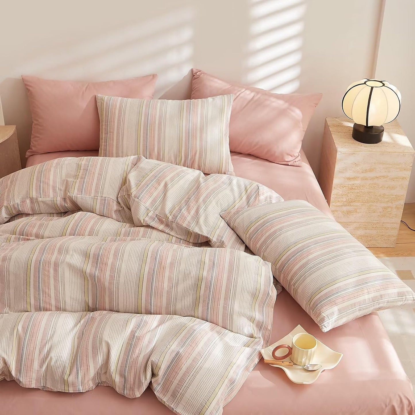 Duvet Cover Set - Brown Plaid Gingham Comforter Cover with Zipper Closure