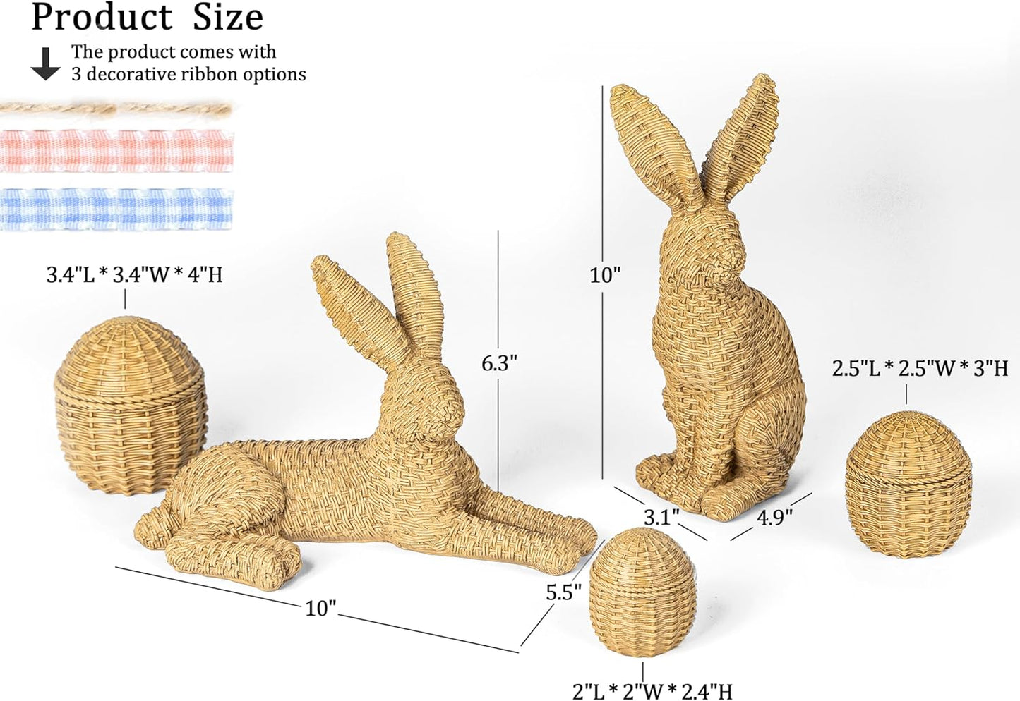 Easter Decorations for Home – 5 Pieces Rattan Effect Bunny & Egg Set, Easter Bunny Figurines with Rattan Decor Style for Easter Table Decor & Spring Home Decorations