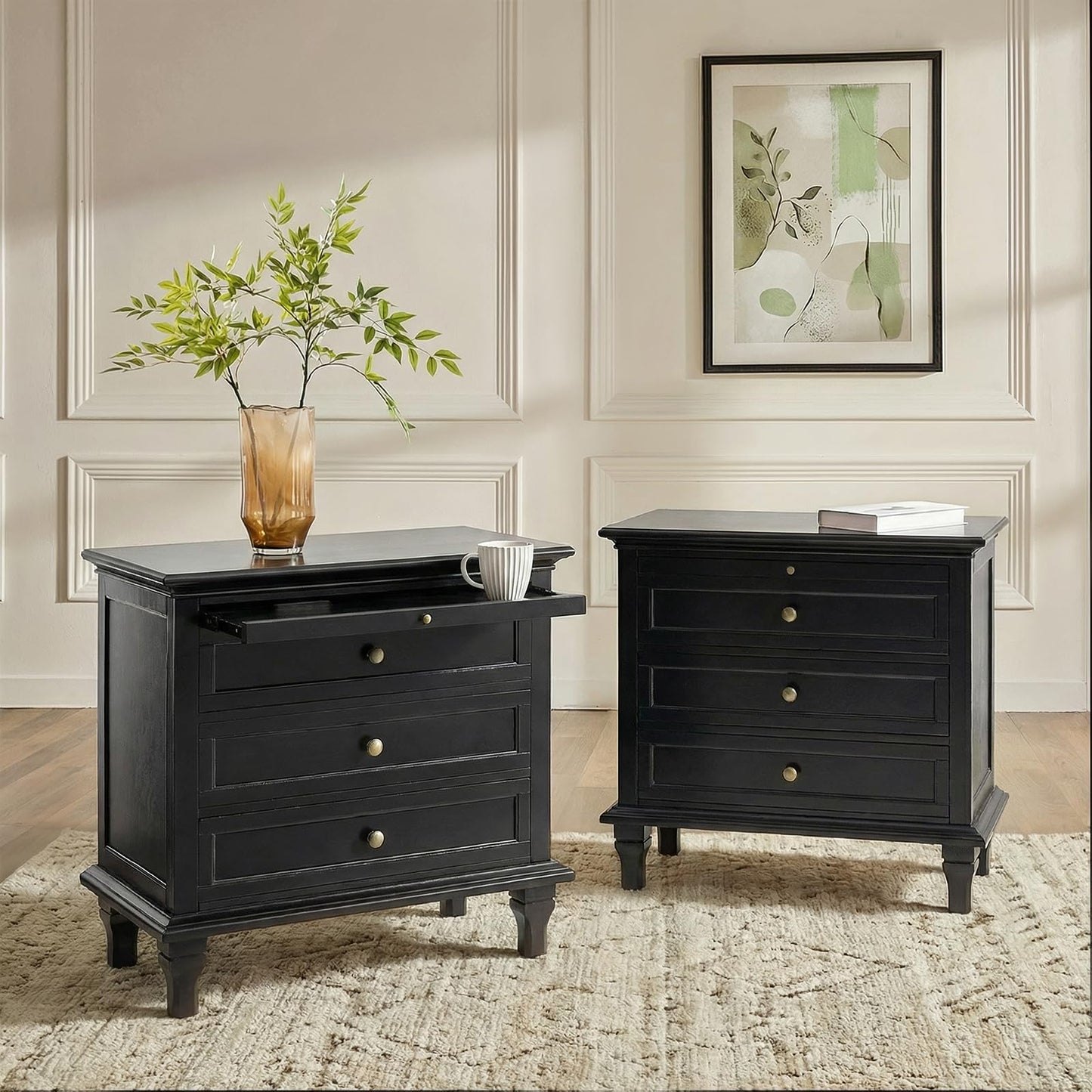 Solid Wood 3 Drawer End Table with Tray