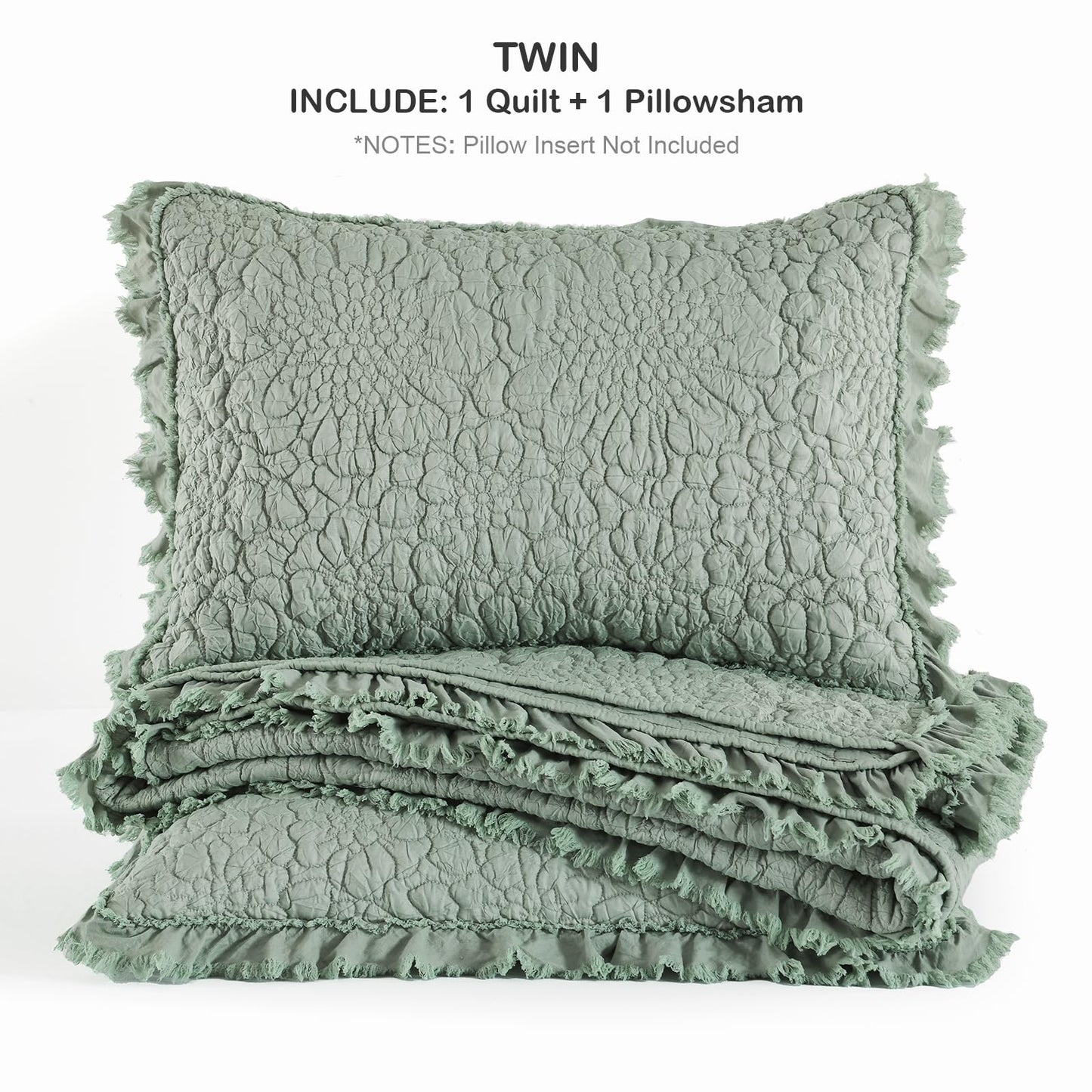 Ruffled Quilt Stone-Washed Lightweight Crinkled Shabby Chic Bedding Set