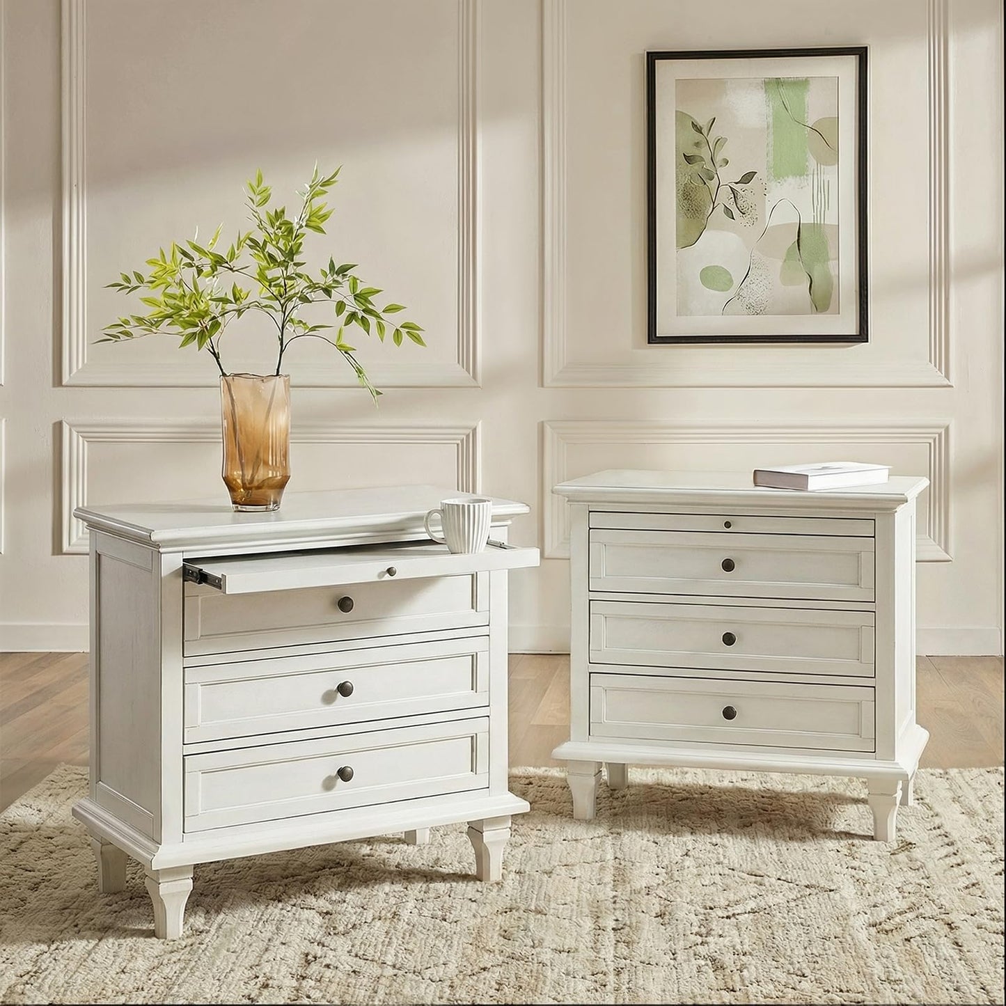 Solid Wood 3 Drawer End Table with Tray