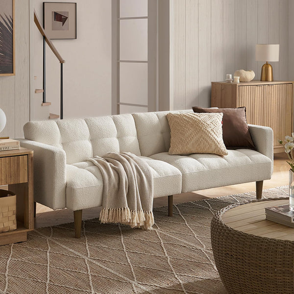 Futon Sofa Sleeper Couch (Pearl White Boucle)