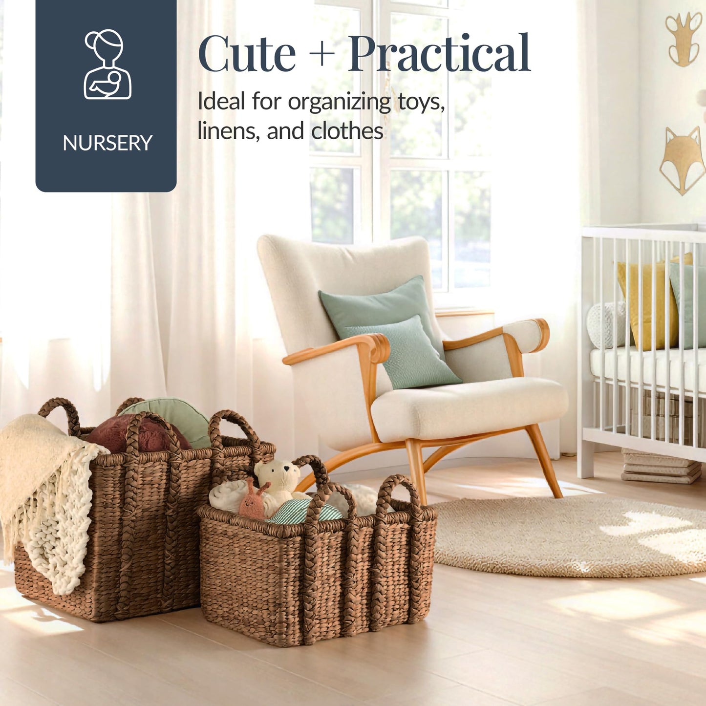 Best Choice Products 3Pc Shelf Baskets, Small, Large and XL Chunky Woven Wicker Rattan Storage Baskets w/Braided Handles, Organizer Bins for Blankets, Pillows, Shoes and Toys - Chestnut