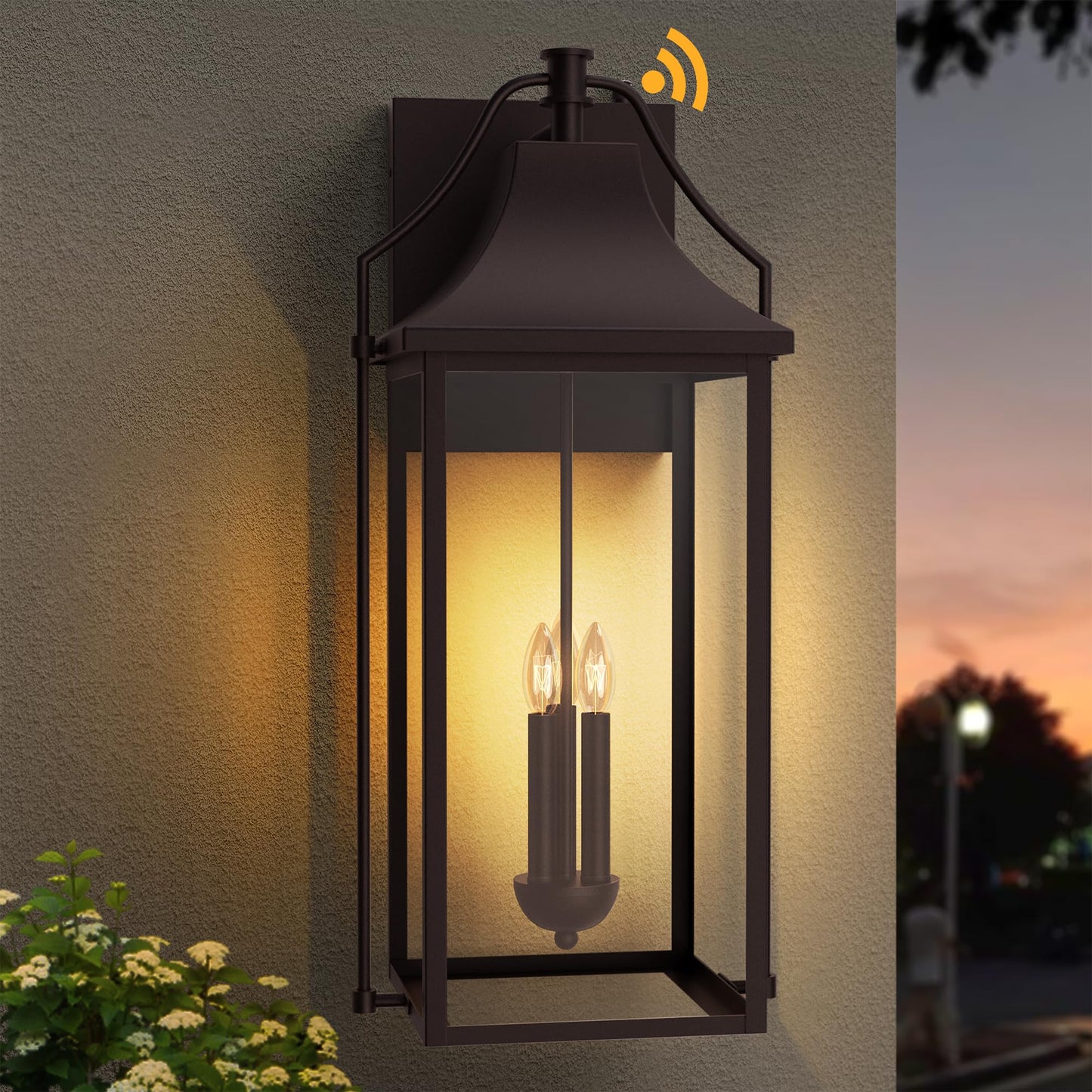 Outdoor Wall Lights Fixtures, Large Size Dusk to Dawn Waterproof Exterior Lanterns, Modern Porch Sconce Wall Mounted with Glass