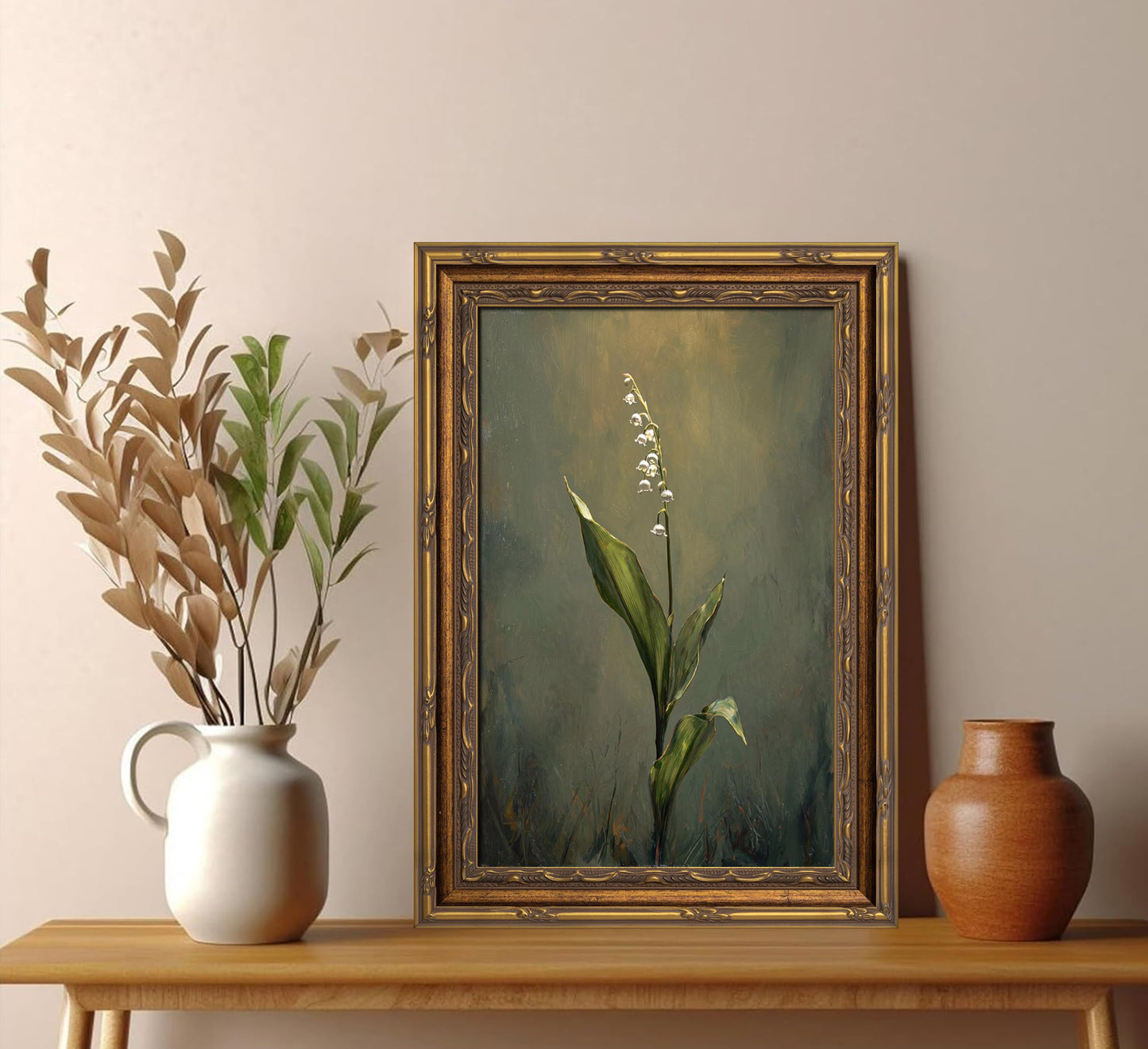 Vintage Gold Framed Moody Flower Canvas Wall Art