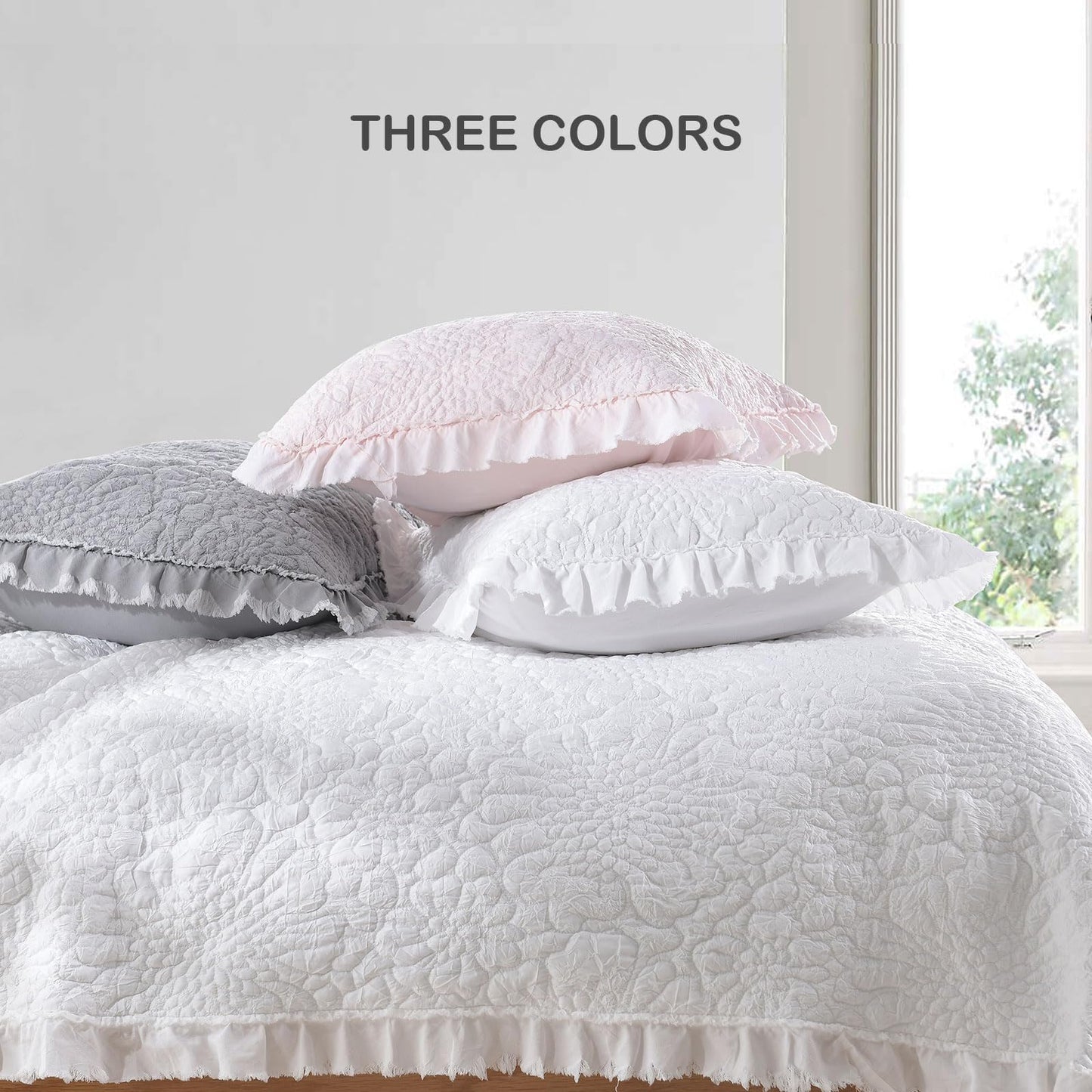 Ruffled Quilt Stone-Washed Lightweight Crinkled Shabby Chic Bedding Set
