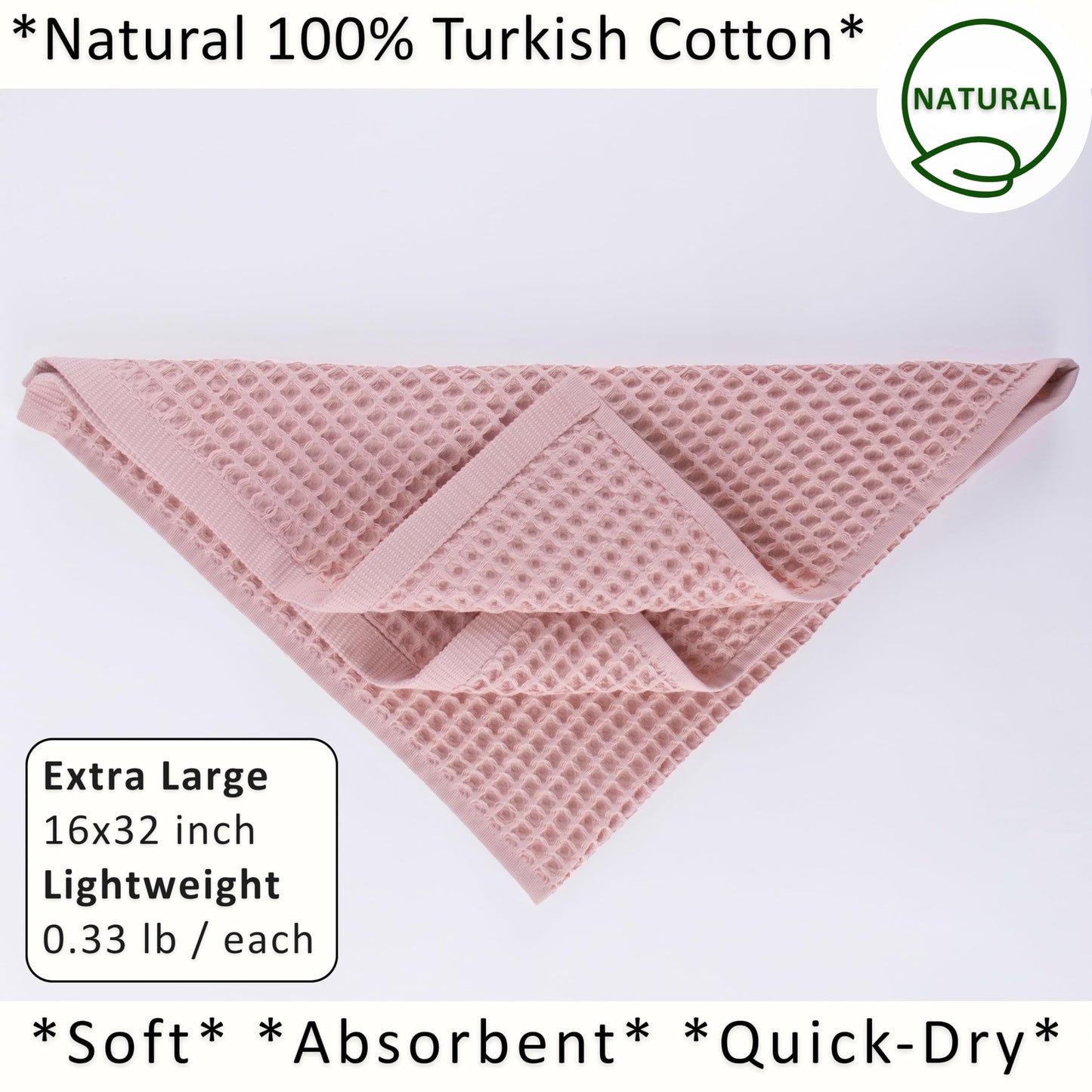 PÜSKÜL Organic Waffle Kitchen Towel Pure 100% Turkish Cotton Set of 3 Natural Raw-Undyed Towel - Premium Quality Soft Quick-Dry Absorbent Lint-Free Hand & Dish Towels Large 32X16 (3, Natural Beige)