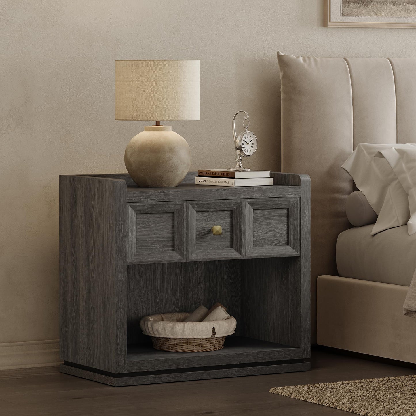 SICOTAS Night Stand Set 2, 26" Wide Nightstands with Drawer, Large Queen Size Nightstands Set of 2, Modern Bedside Table for Bedroom, Side End Table (Brown Oak, 26-Inch)