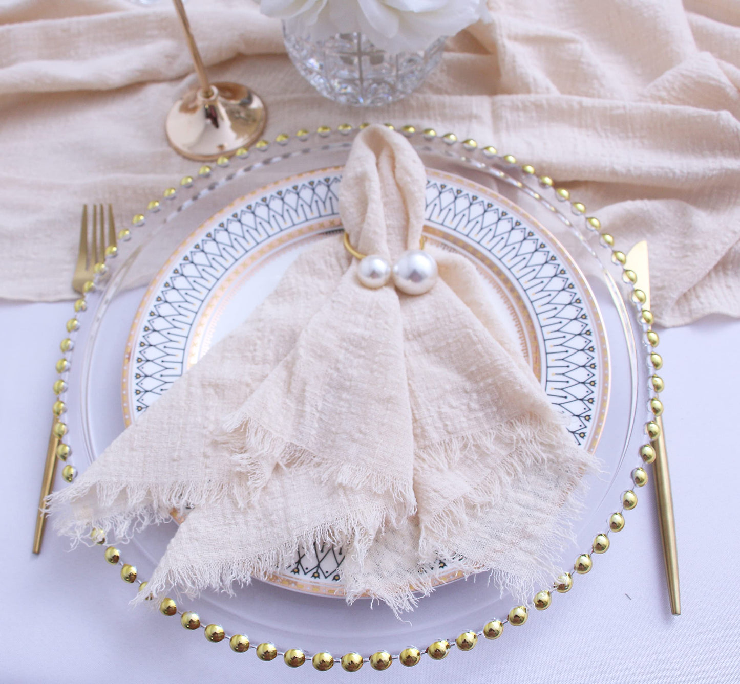 Cloth Napkins with Fringe Set of 12,100% Soft Cotton, Gauze Washable Easter Napkins for Wedding Decorative Dinner Parties, Valentine's Day (16''*16'') Light Blue