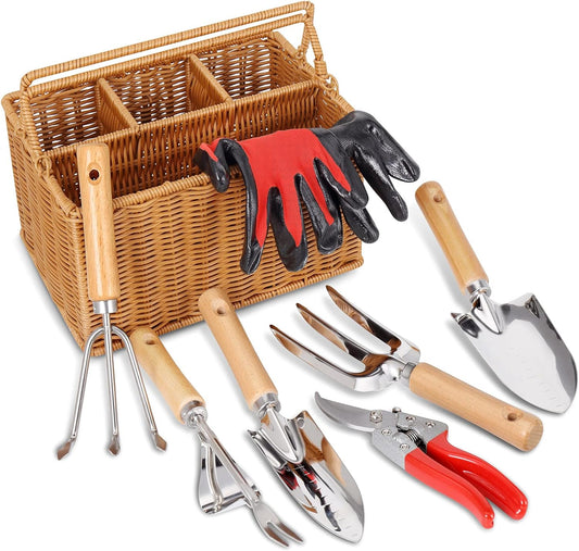 Stainless Steek Garden Tools Set with Basket