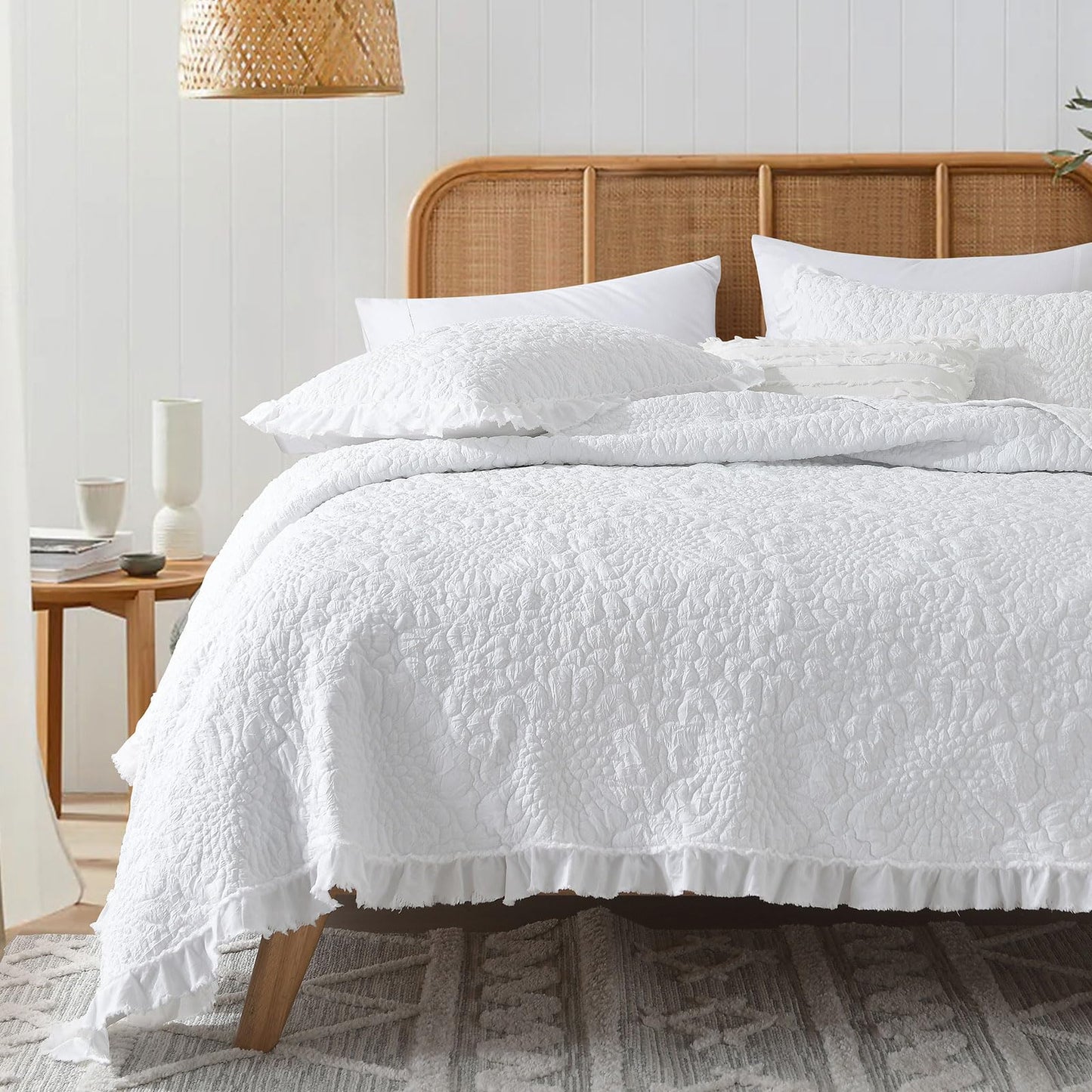 Ruffled Quilt Stone-Washed Lightweight Crinkled Shabby Chic Bedding Set