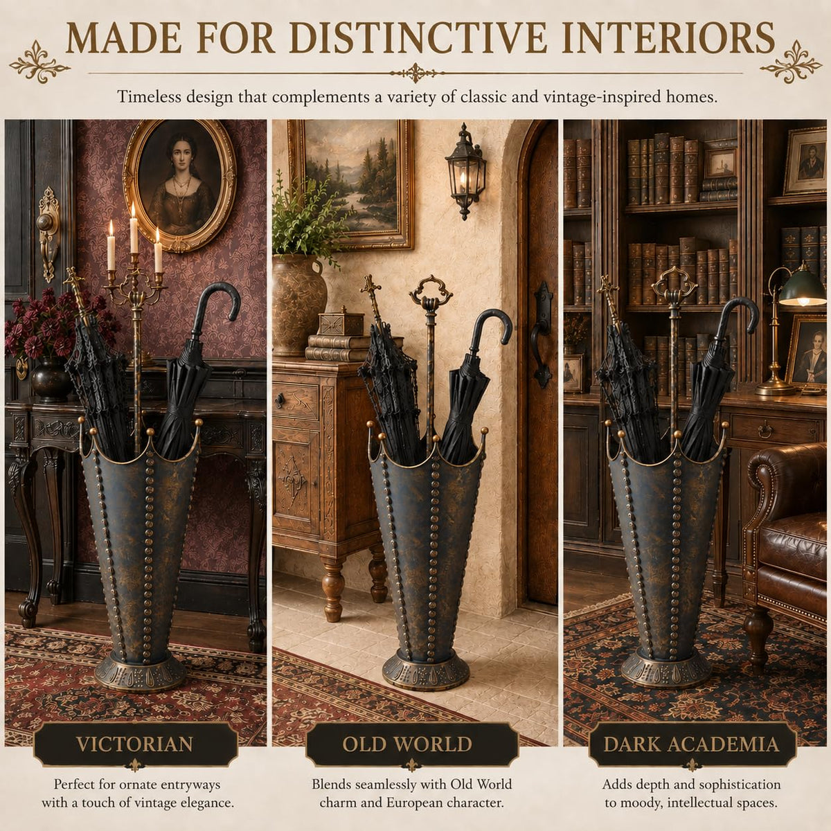 Vintage Metal Umbrella Stand for Entryway