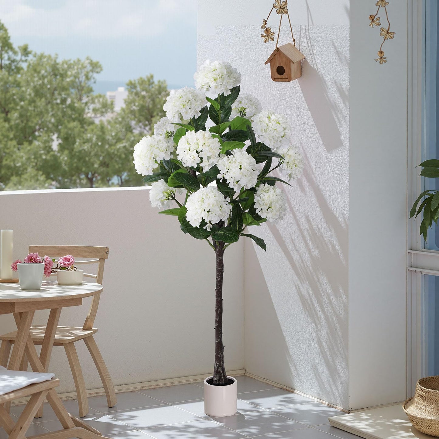 Yepdin 63 inch Artificial Camellia Tree with White Flower Pots - White Fake Tree,5 Ft Faux Plants Indoor wich Blooming,Artificial Plants for Indoor & Outdoor Home Front Door Decor