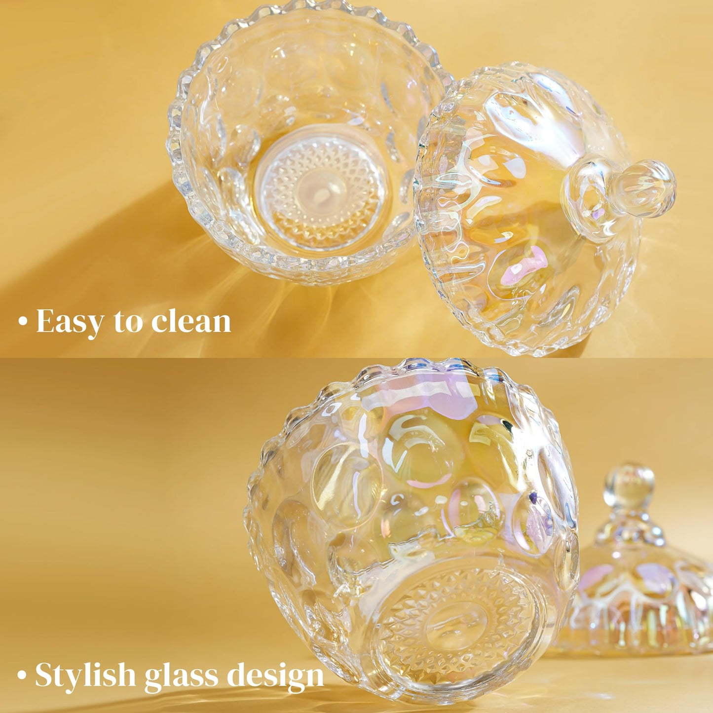 Decorative Embossed Glass Dish with Lid