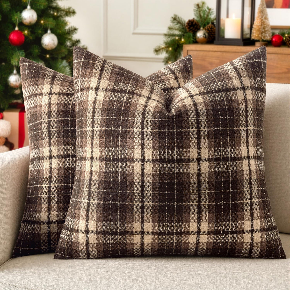 Plaid Throw Pillow Covers Fall 18x18 Inch