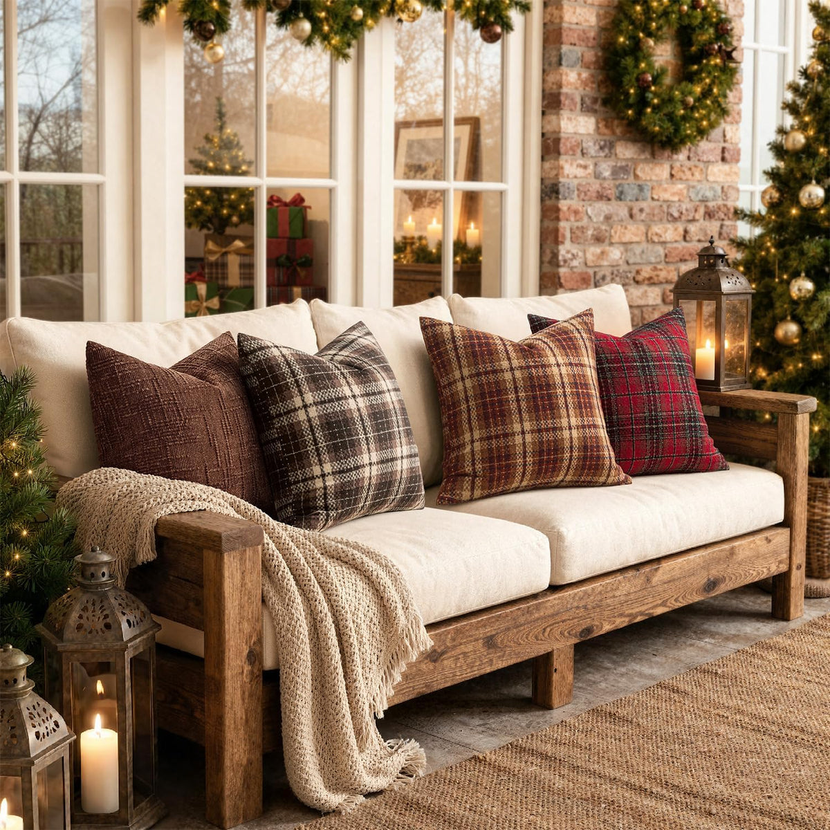 Plaid Throw Pillow Covers Fall 18x18 Inch