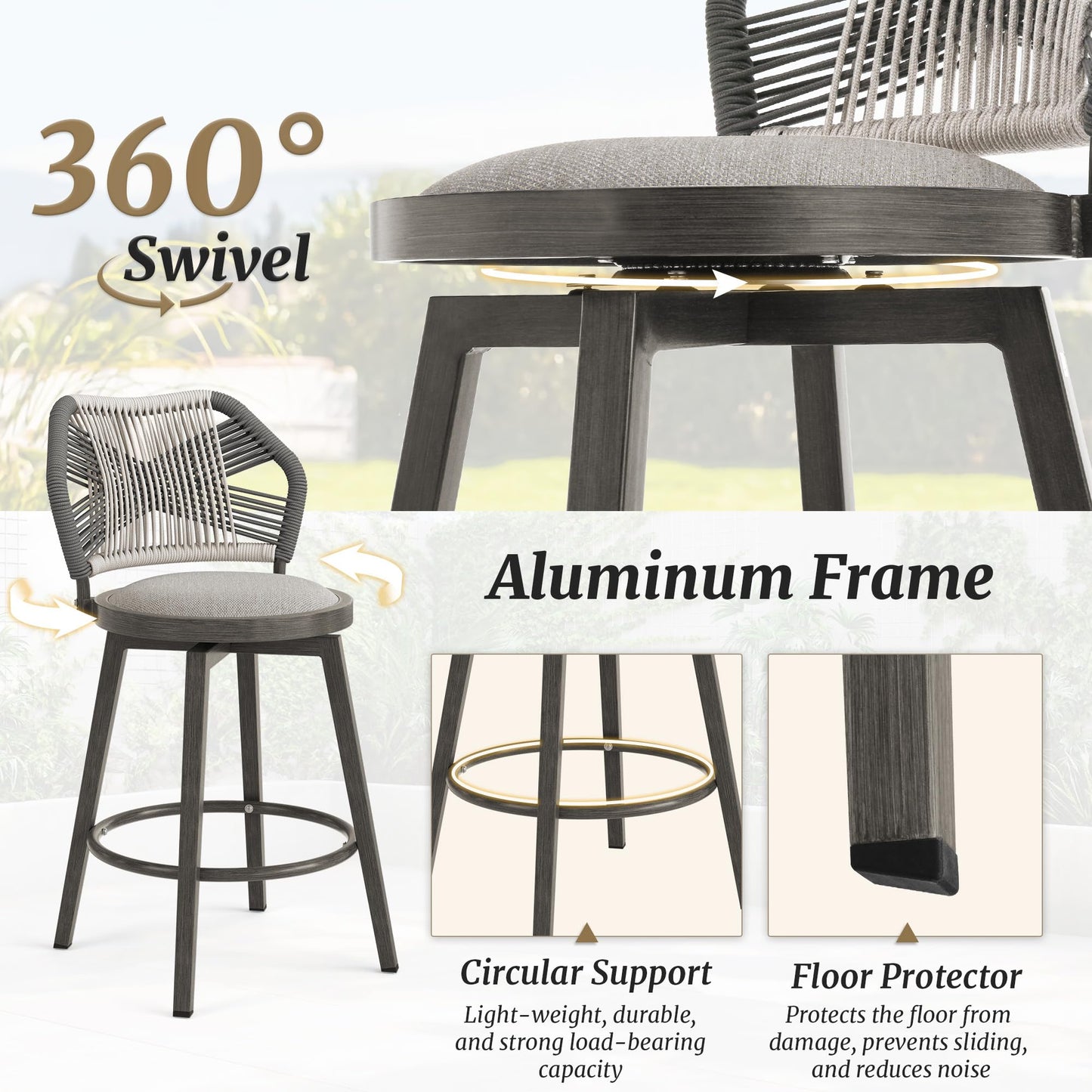 Swivel Outdoor Bar Stools Set of 4, with Armrest