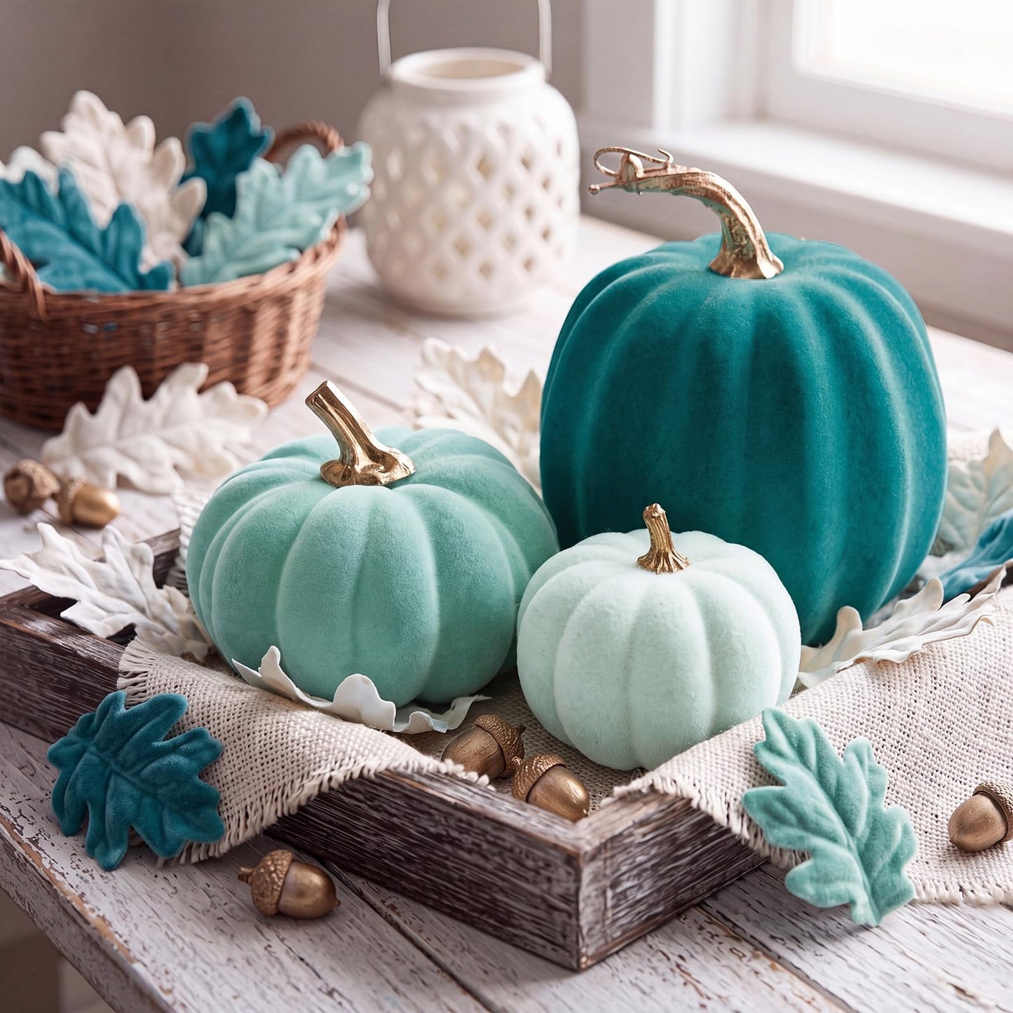 3 Pcs Velvet Pumpkin Decor