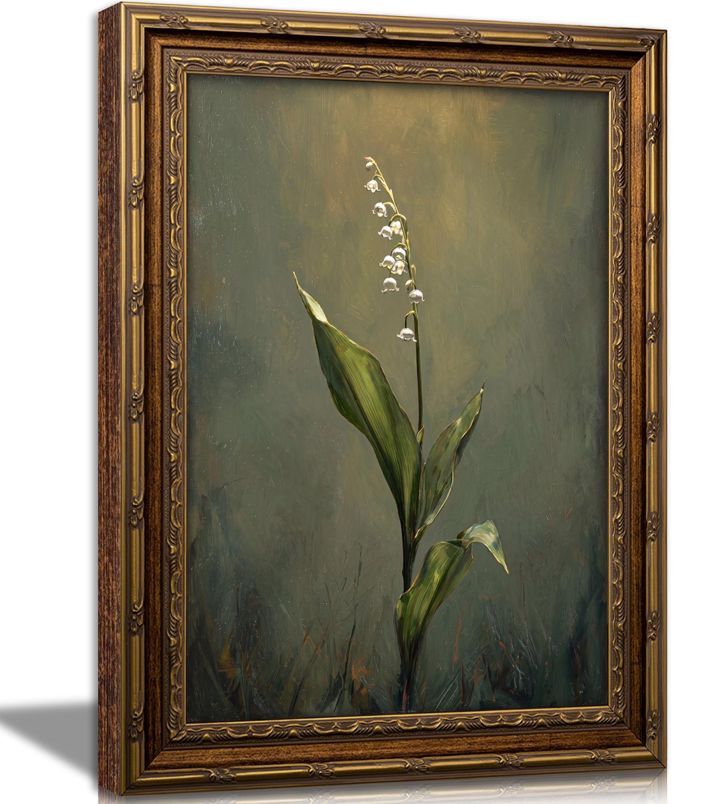 Vintage Gold Framed Moody Flower Canvas Wall Art