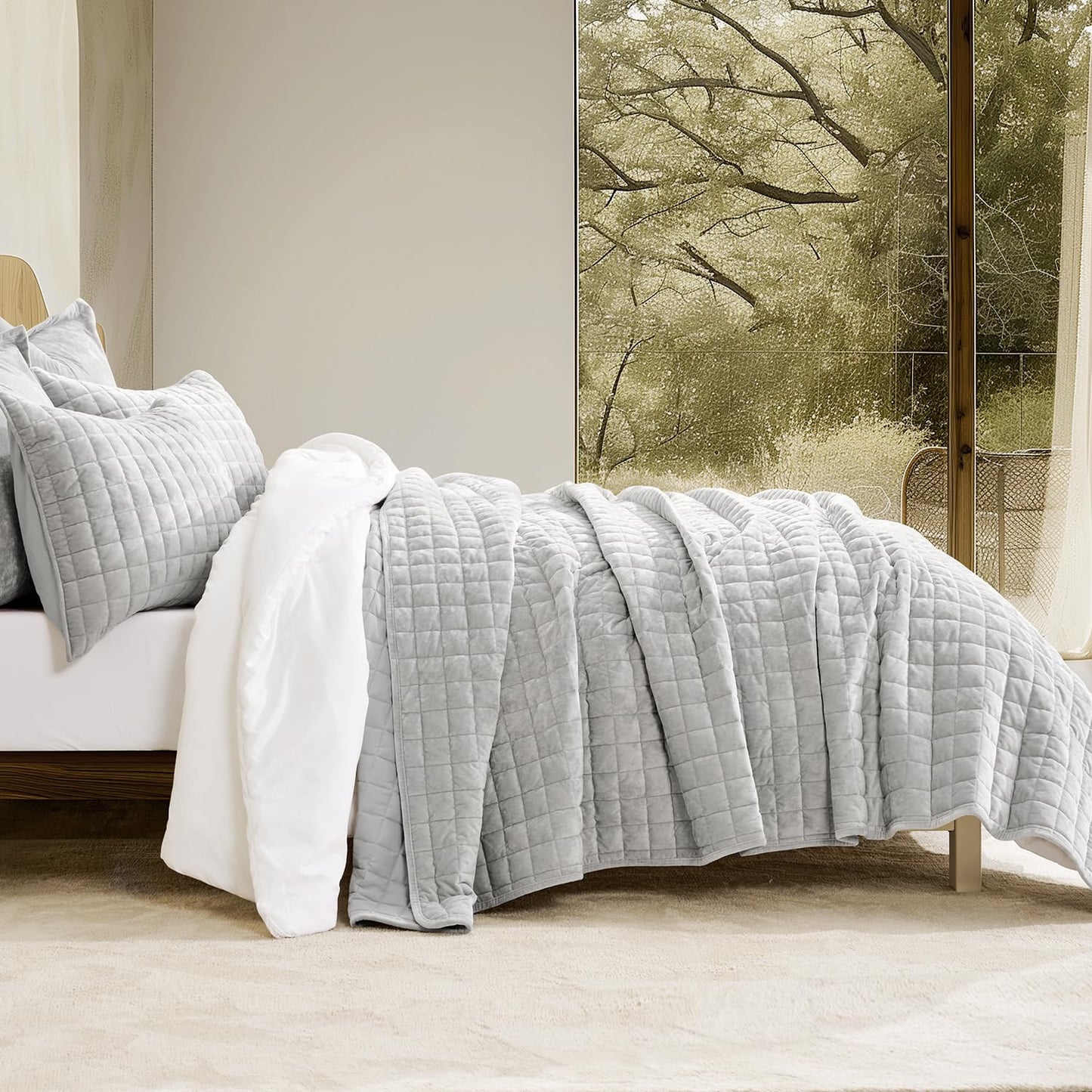 Box Stitch Velvet Quilt Set, King Size