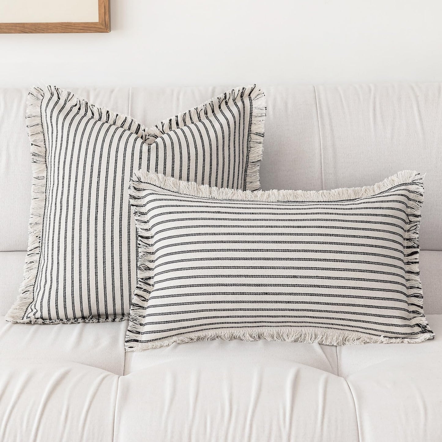 Throw Pillow Covers 18x18 Set of 2 Striped Fringe