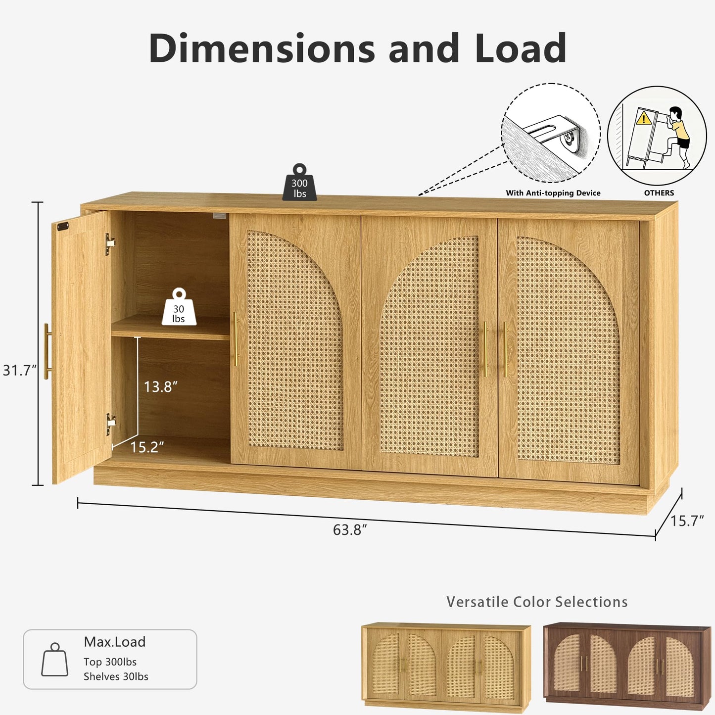 Sideboard Buffet Cabinet with Storage, Mid Century Modern Accent Cabinet with Arched Doors, Modular Media Console