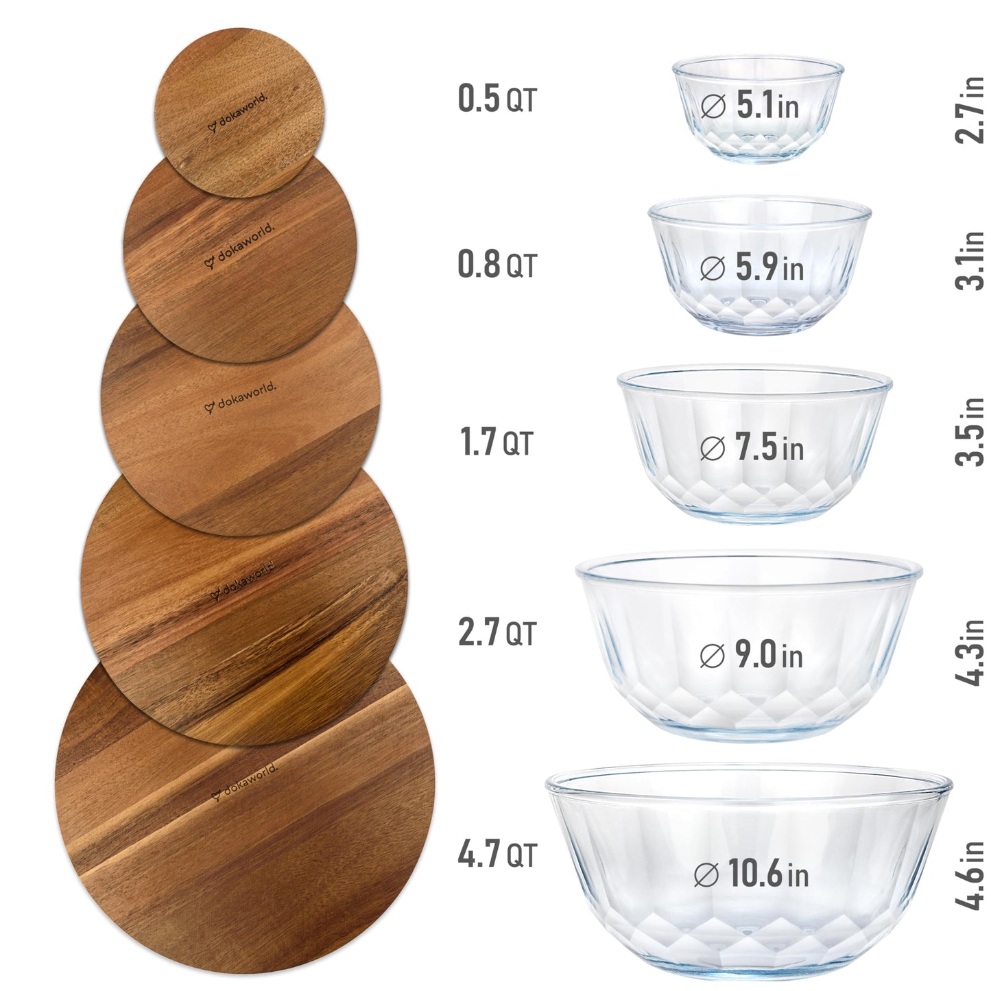 Glass Container Set with Acacia Lids - 4 Stackable Meal Prep Containers. Durable heat resistant Inert Borosilicate Glass