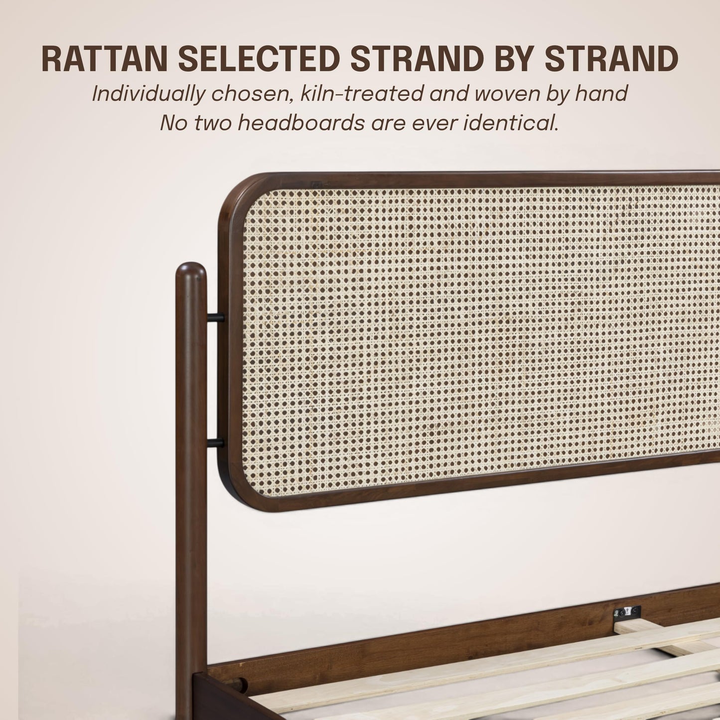 King Platform Bed with Natural Rattan Headboard