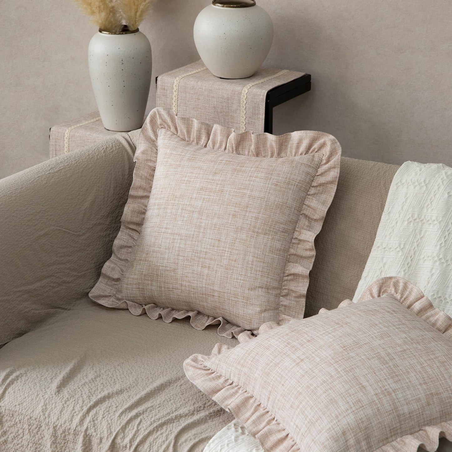 Rustic Classic Linen Style Throw Pillow Covers Set of 2