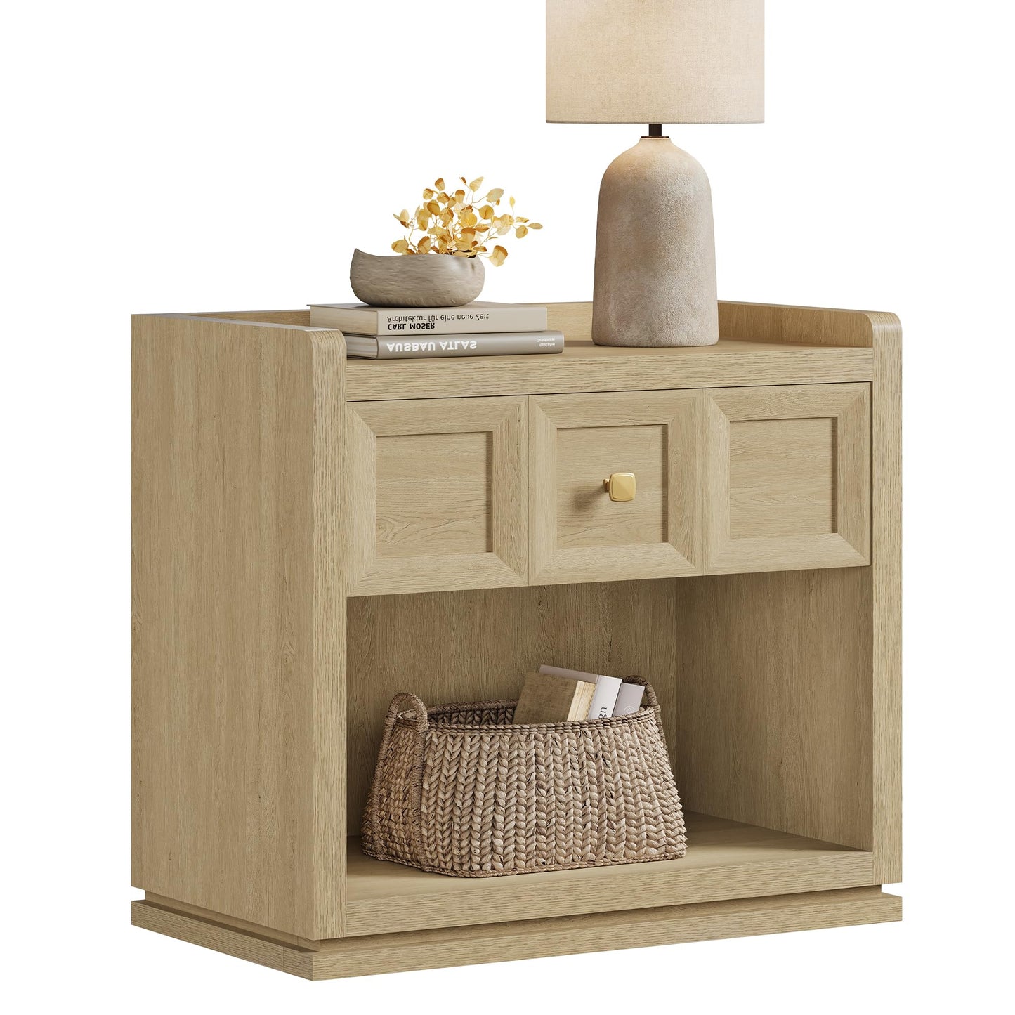SICOTAS Night Stand Set 2, 26" Wide Nightstands with Drawer, Large Queen Size Nightstands Set of 2, Modern Bedside Table for Bedroom, Side End Table (Brown Oak, 26-Inch)