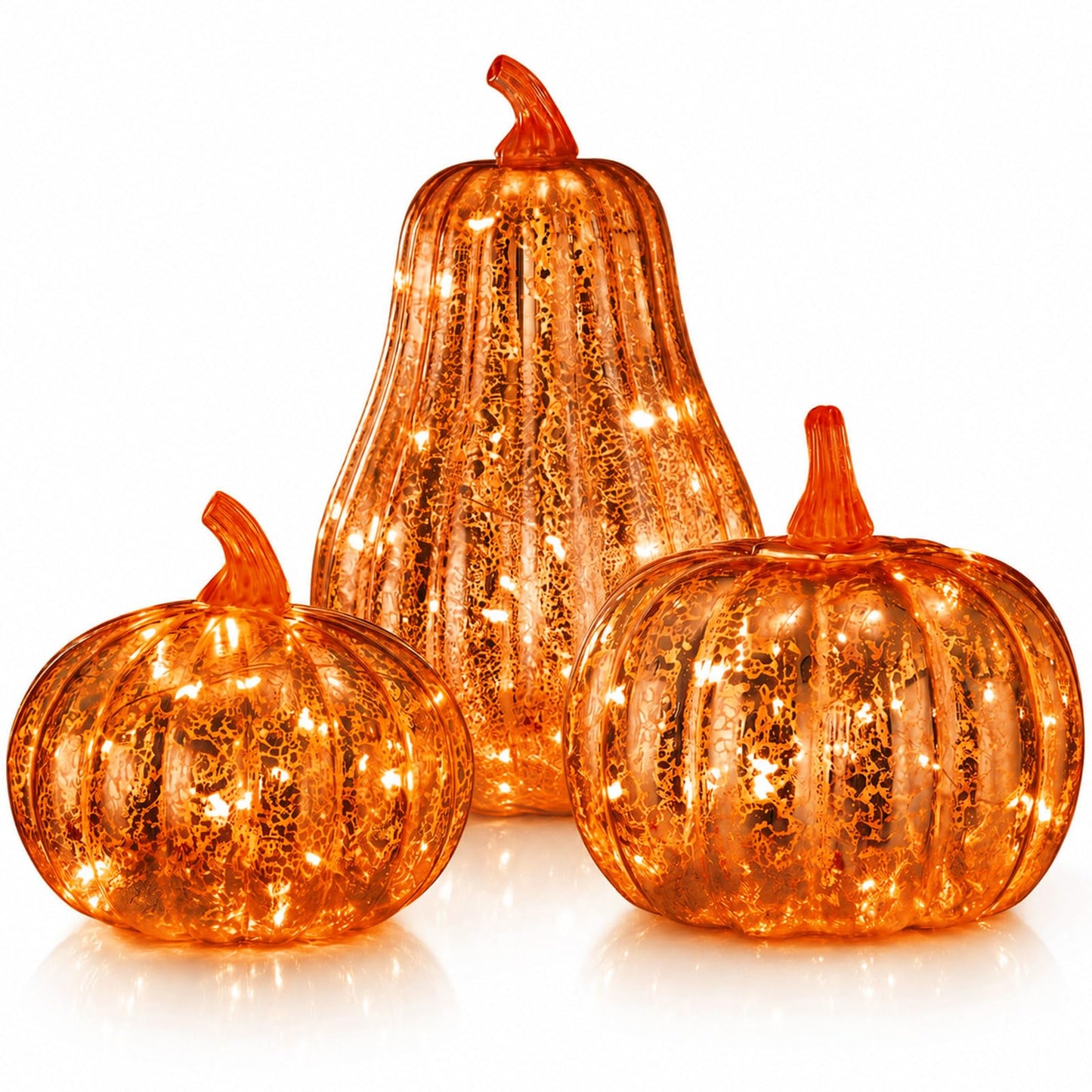 3 Pack Fall Glass Pumpkin with Light