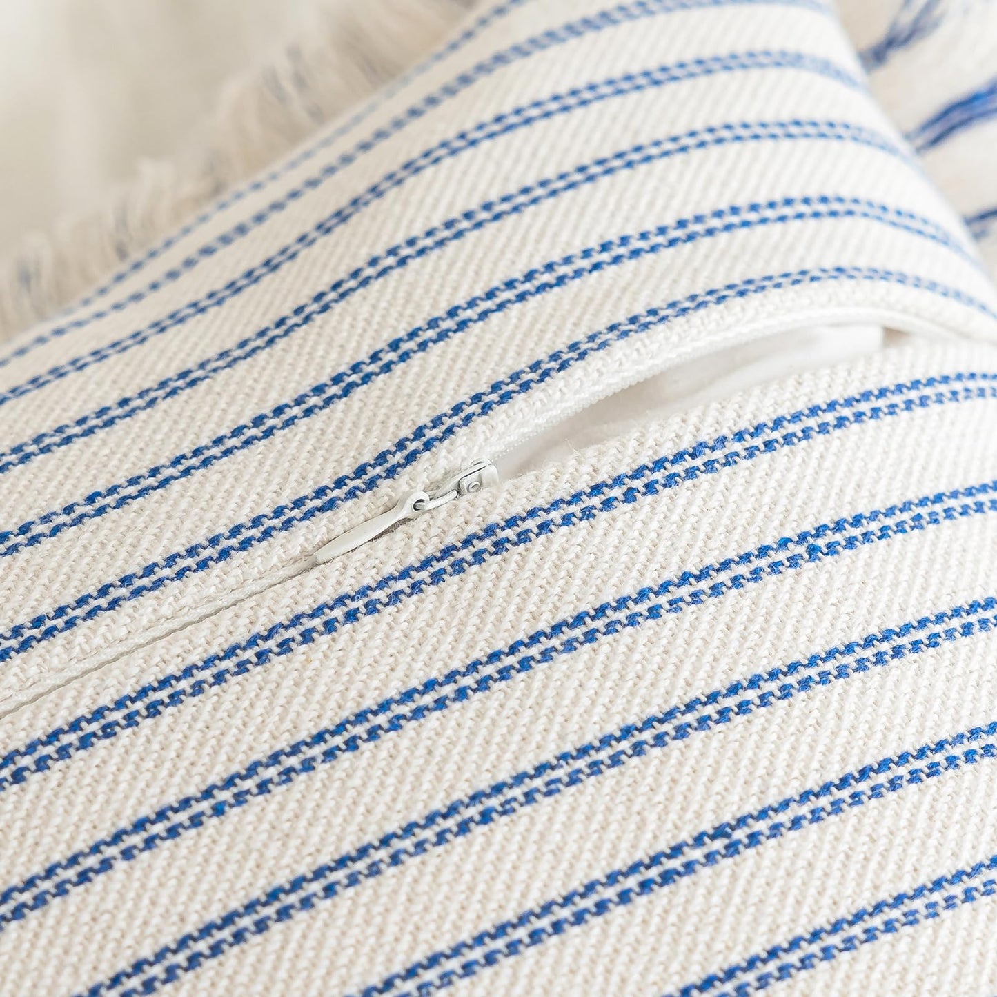 Throw Pillow Covers 18x18 Set of 2 Striped Fringe