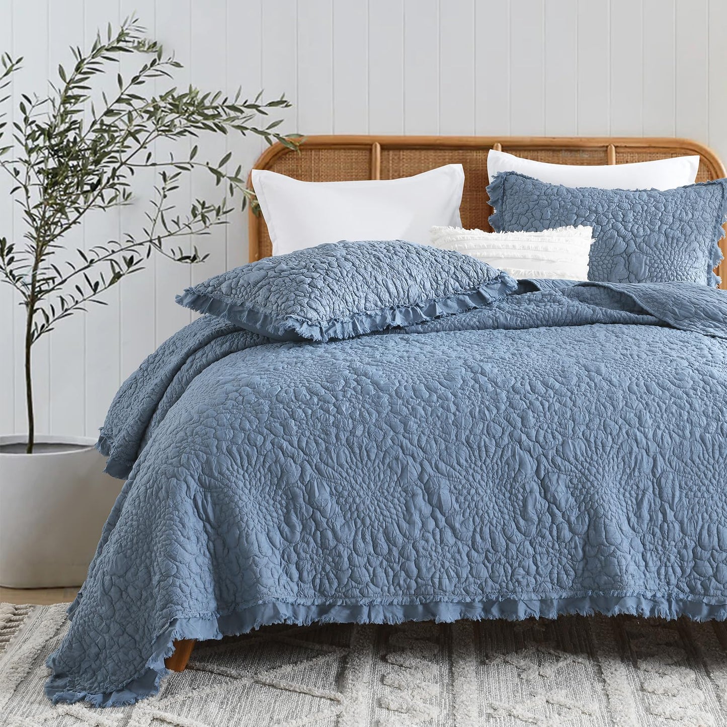 Ruffled Quilt Stone-Washed Lightweight Crinkled Shabby Chic Bedding Set
