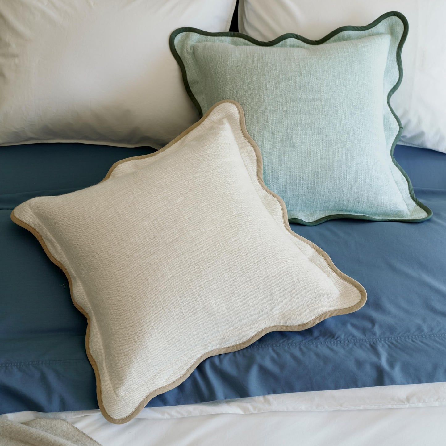 Double Stitch Scalloped Throw Pillow Covers - 100% Cotton