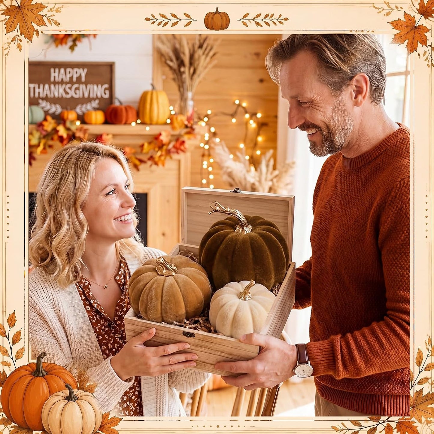 3 Pcs Velvet Pumpkin Decor