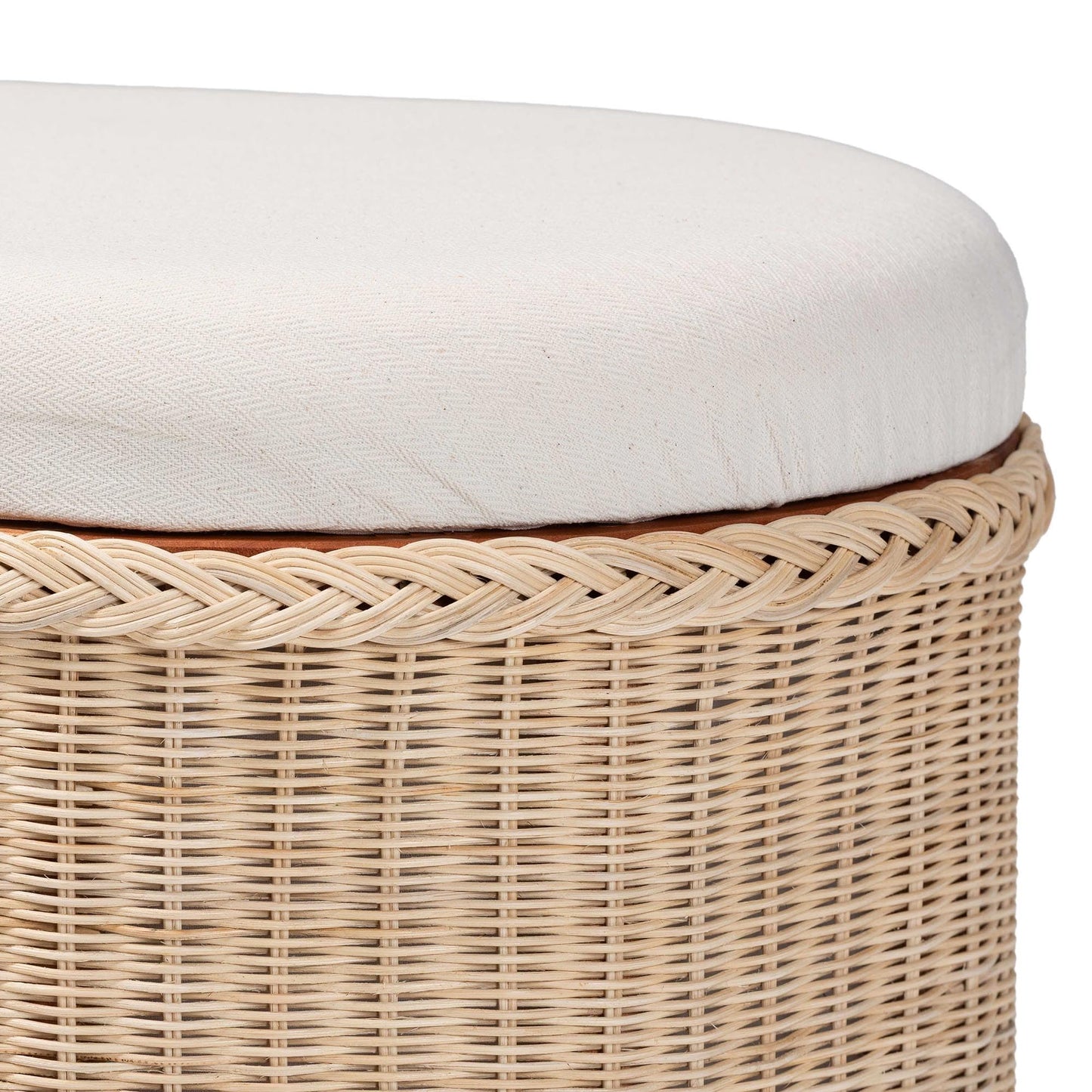 Braided Natural Rattan Storage Bench with Cushioned Lift-Top Lid