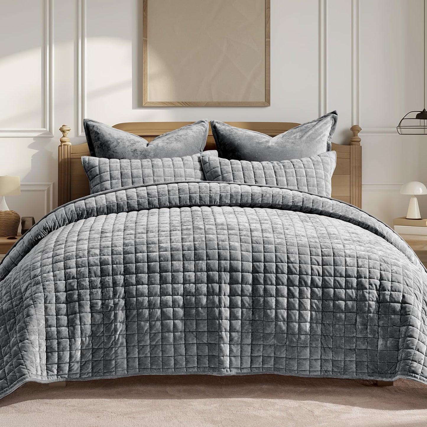 Box Stitch Velvet Quilt Set, King Size