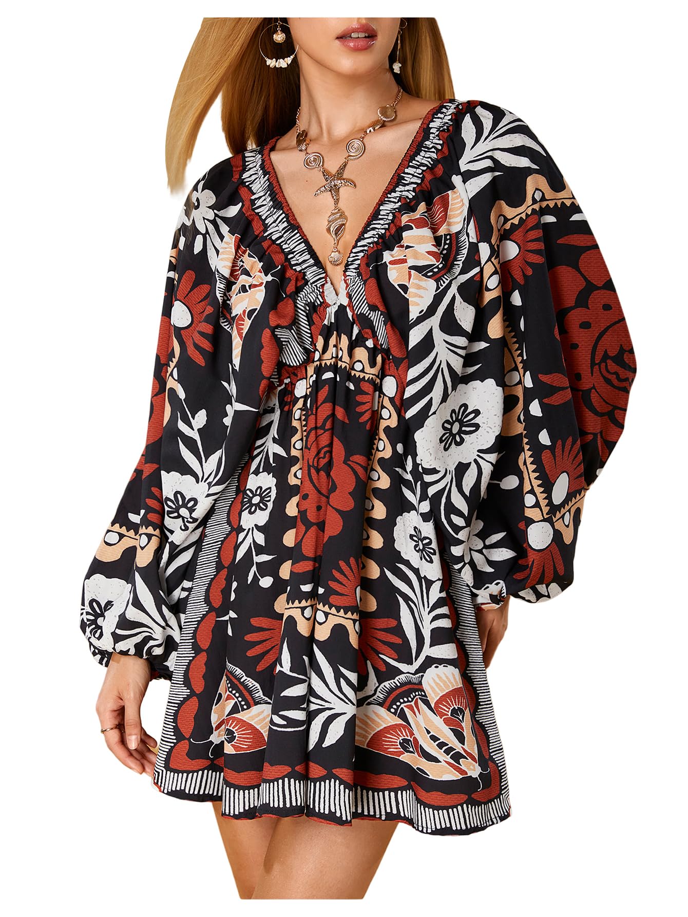 Women's Boho Floral Mini Dresses