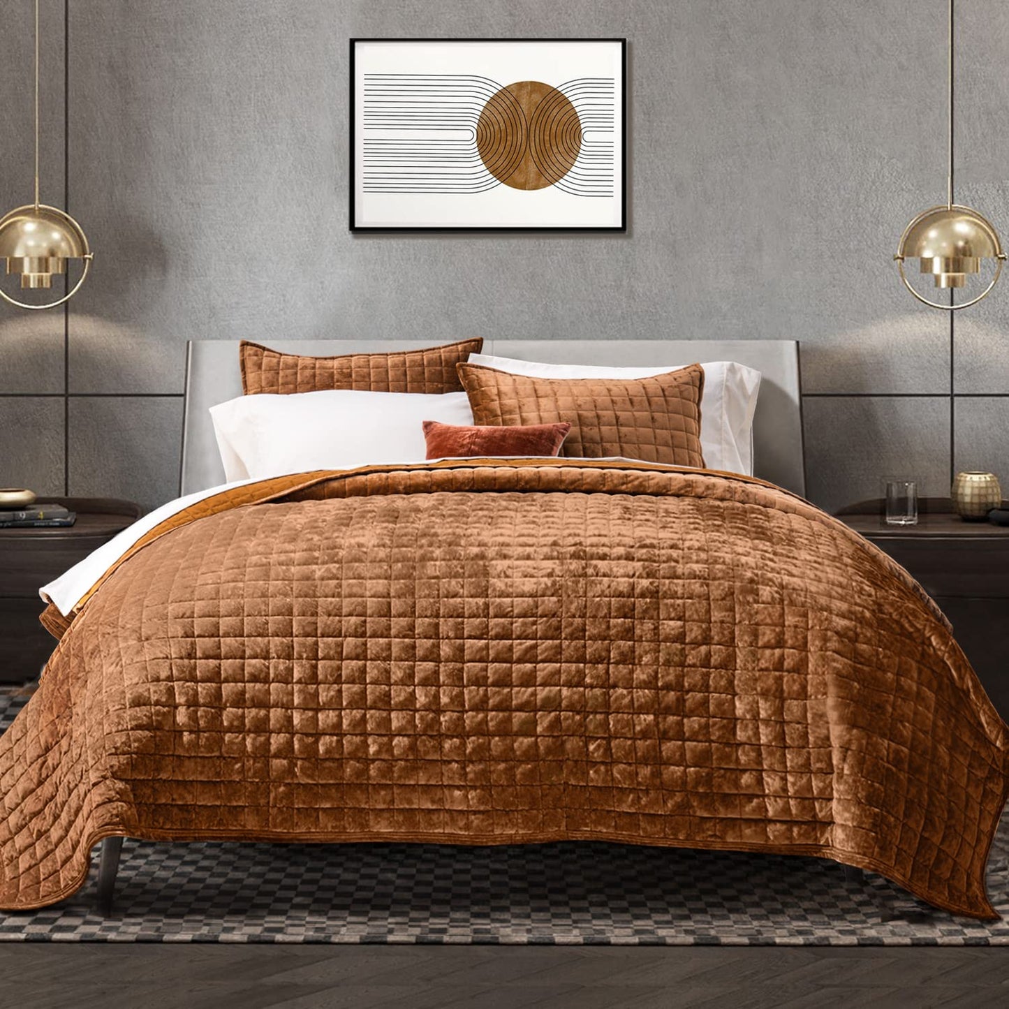 Box Stitch Velvet Quilt Set, King Size
